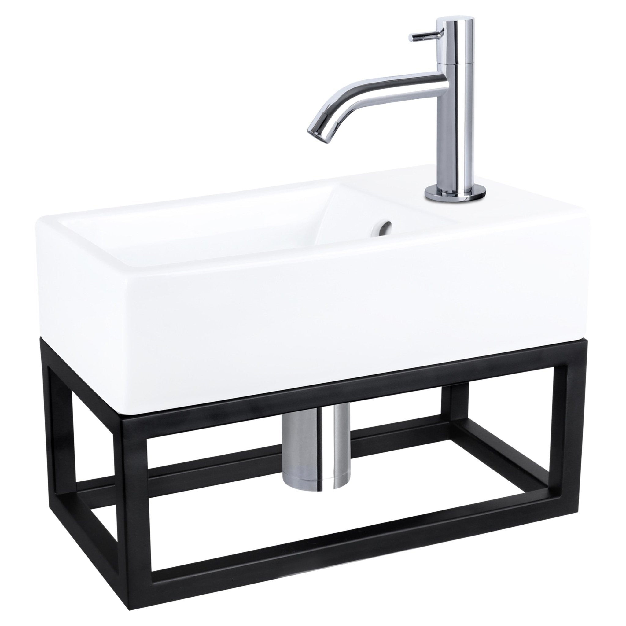 Differnz Force fonteinset keramiek - kraan gebogen - met handdoekrek - 40 x 22 x 11.5 cm - chroom - Mozaiektegel.com