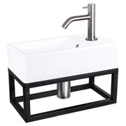 Differnz Force fonteinset keramiek - kraan gebogen - met handdoekrek - 40 x 22 x 11.5 cm - mat chroom - Mozaiektegel.com