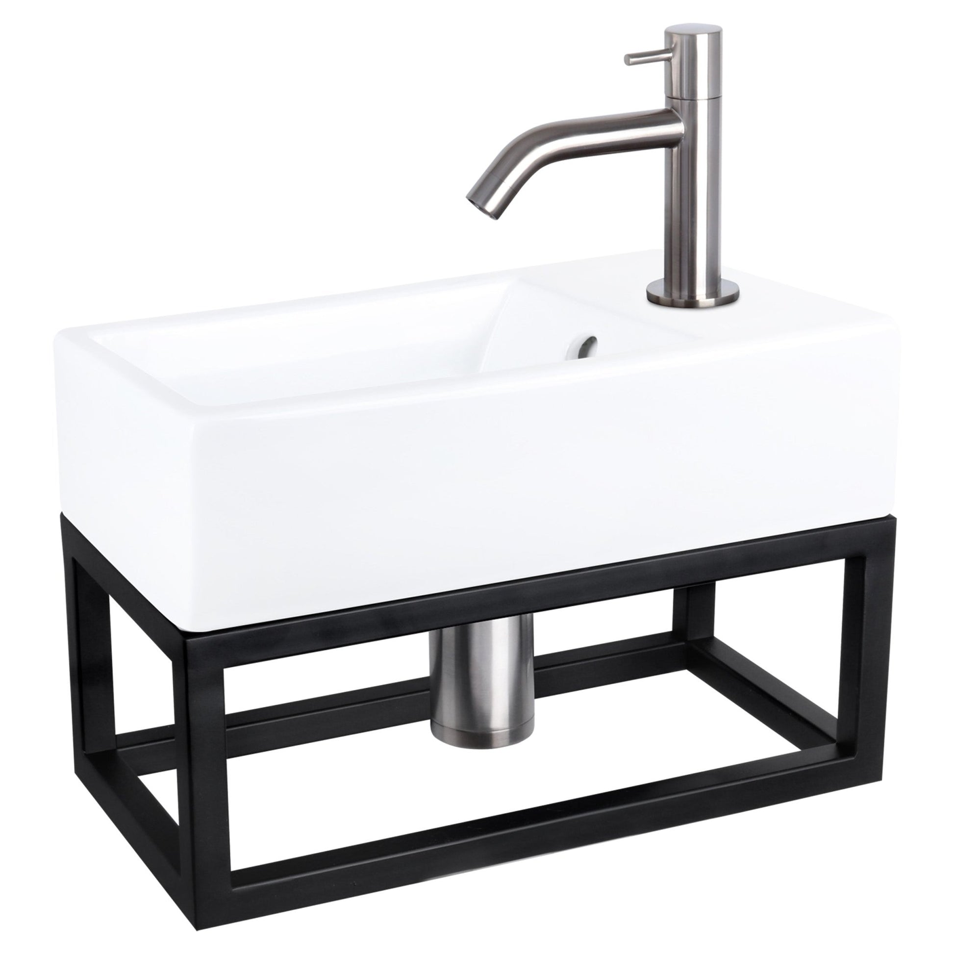 Differnz Force fonteinset keramiek - kraan gebogen - met handdoekrek - 40 x 22 x 11.5 cm - mat chroom - Mozaiektegel.com