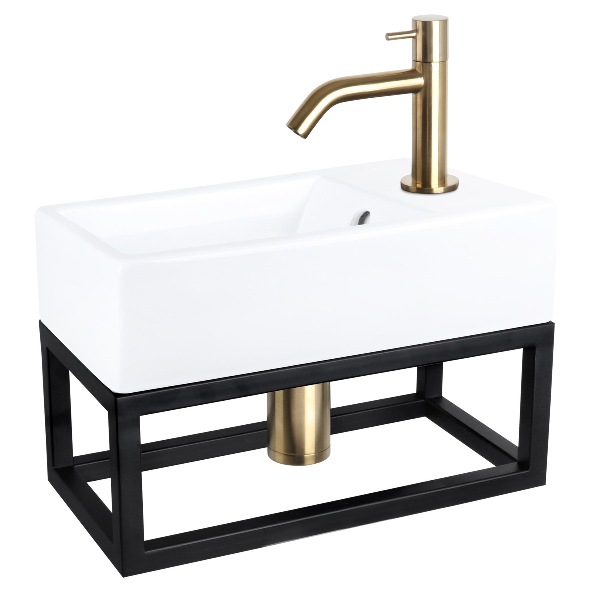 Differnz Force fonteinset keramiek - kraan gebogen - met handdoekrek - 40 x 22 x 11.5 cm - mat goud - Mozaiektegel.com