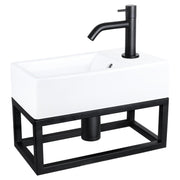 Differnz Force fonteinset keramiek - kraan gebogen - met handdoekrek - 40 x 22 x 11.5 cm - mat zwart - Mozaiektegel.com