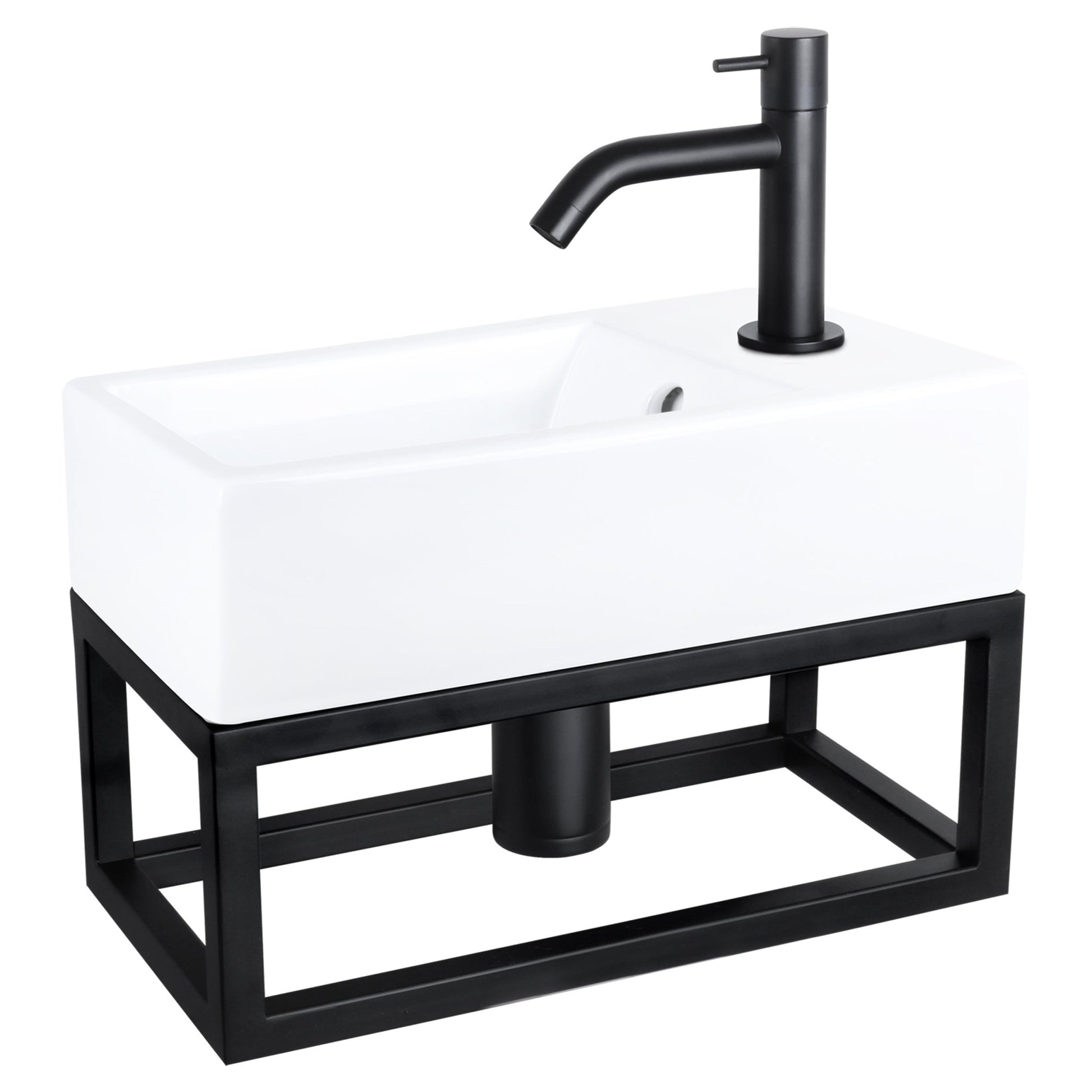 Differnz Force fonteinset keramiek - kraan gebogen - met handdoekrek - 40 x 22 x 11.5 cm - mat zwart - Mozaiektegel.com