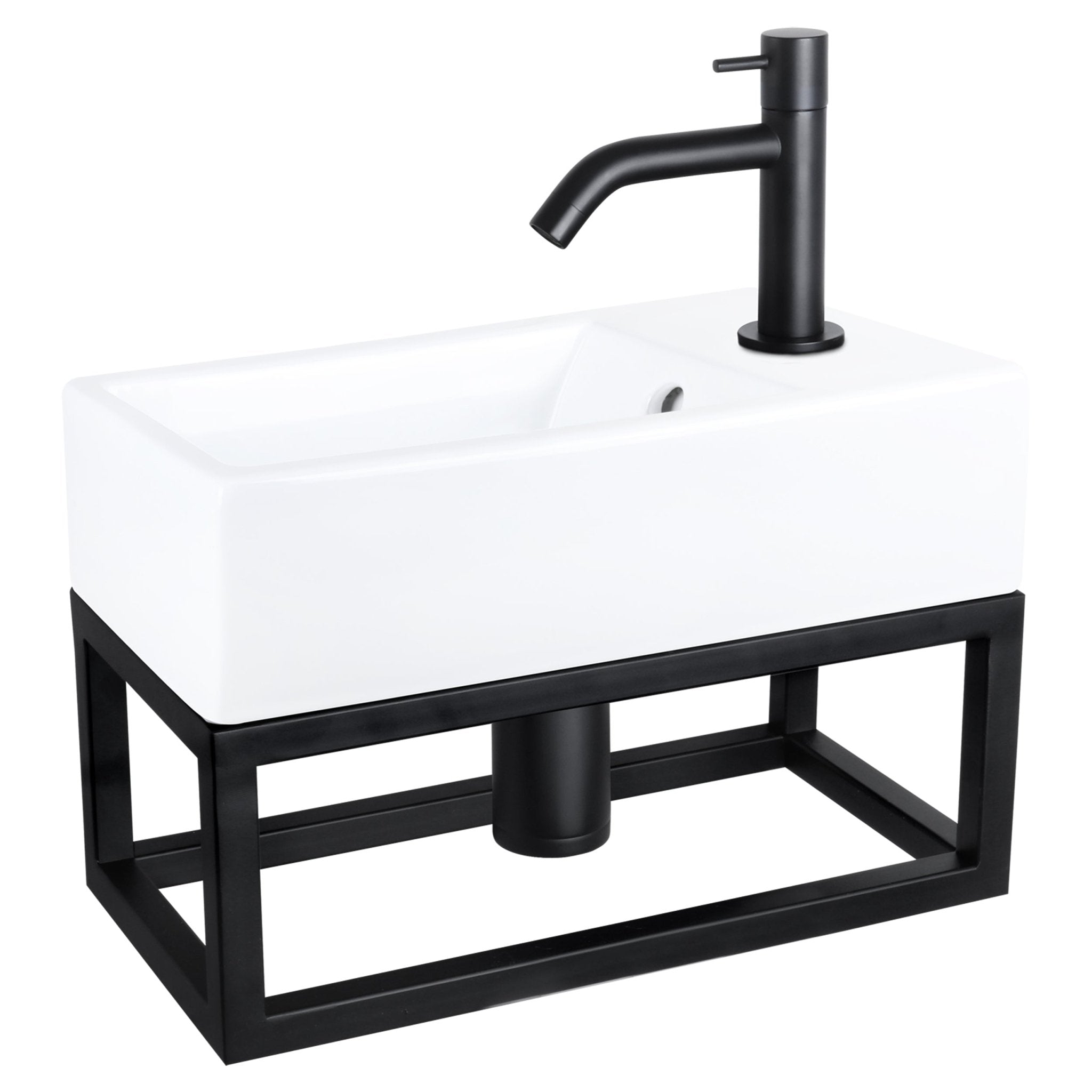 Differnz Force fonteinset keramiek - kraan gebogen - met handdoekrek - 40 x 22 x 11.5 cm - mat zwart - Mozaiektegel.com