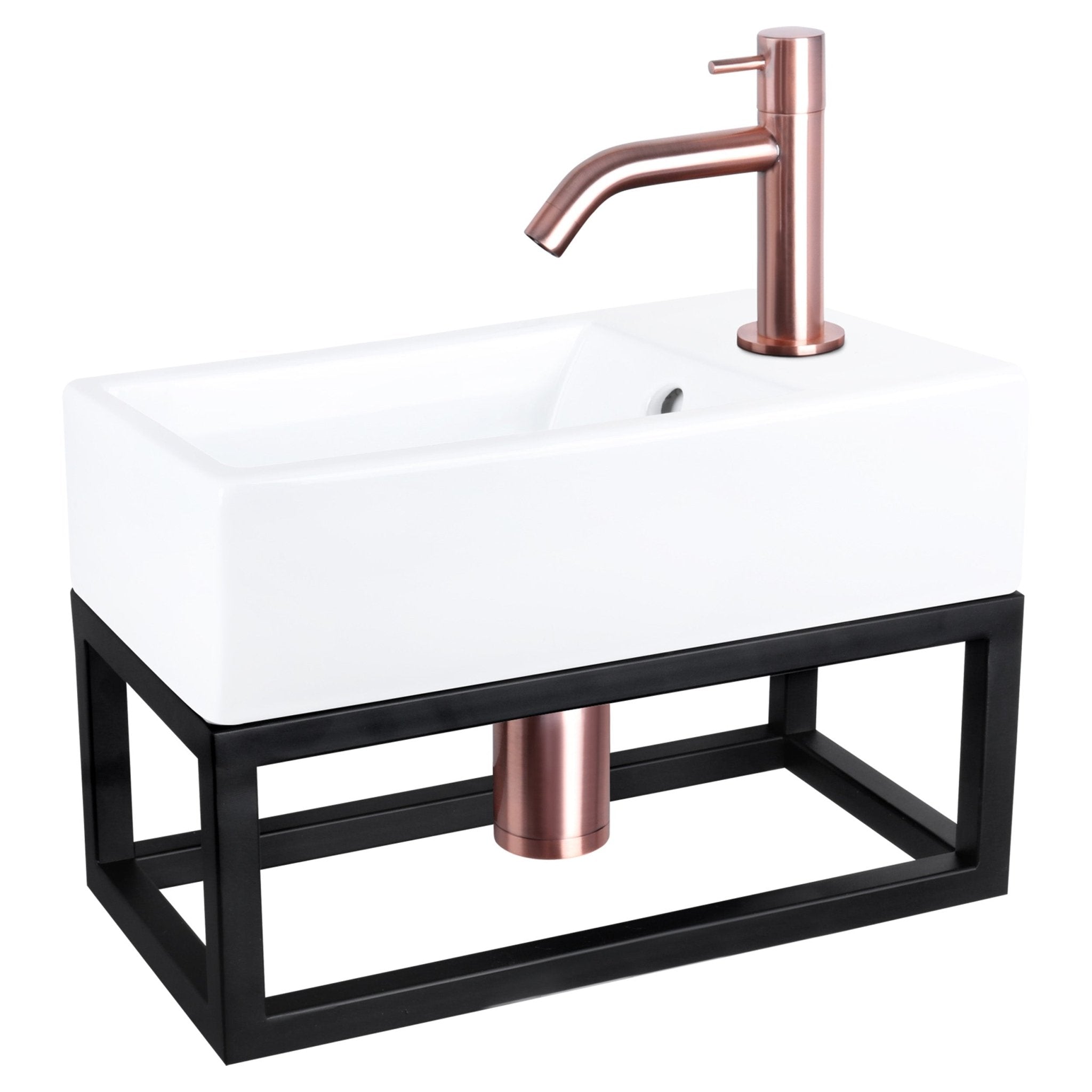 Differnz Force fonteinset keramiek - kraan gebogen - met handdoekrek - 40 x 22 x 11.5 cm - rood koper - Mozaiektegel.com