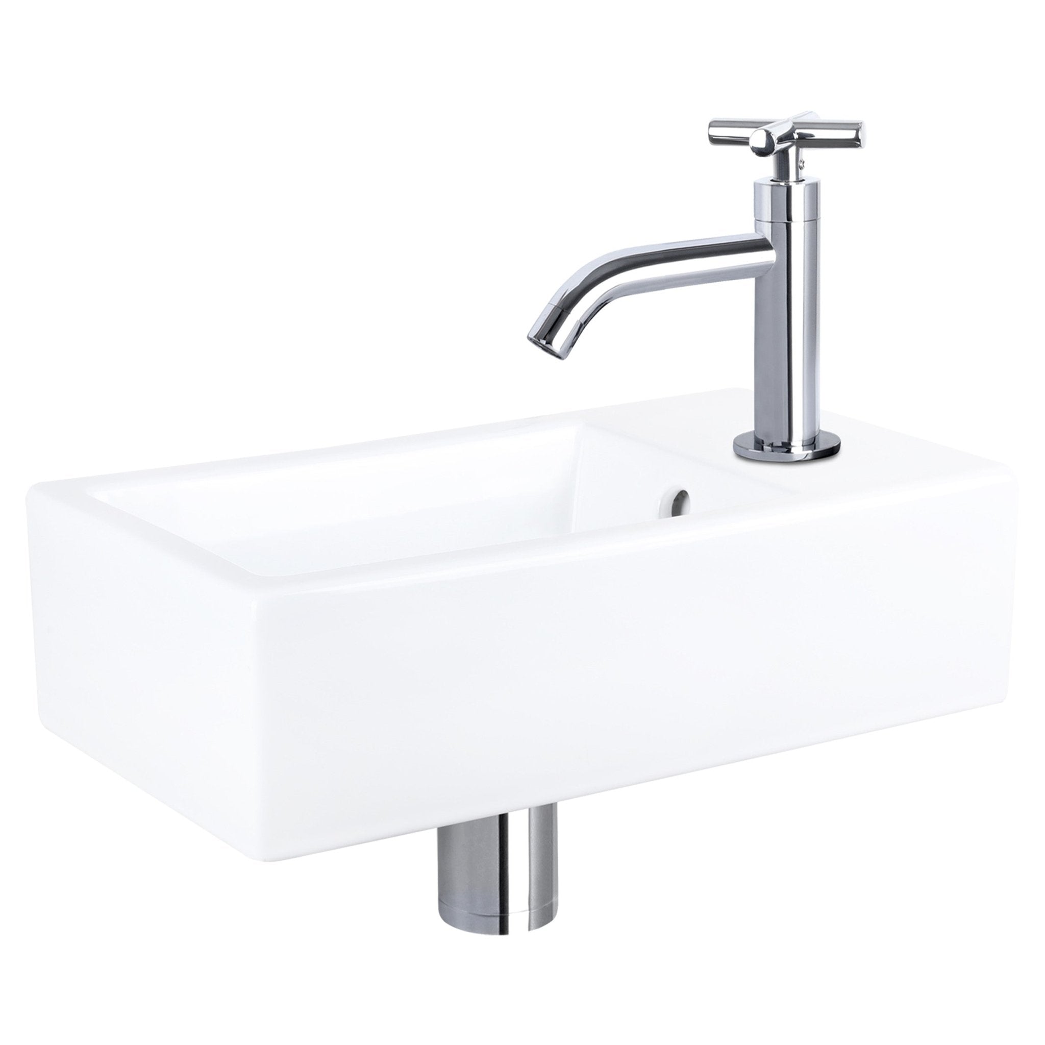 Differnz Force fonteinset keramiek - kraan kruis - 40 x 22 x 11.5 cm - chroom - Mozaiektegel.com