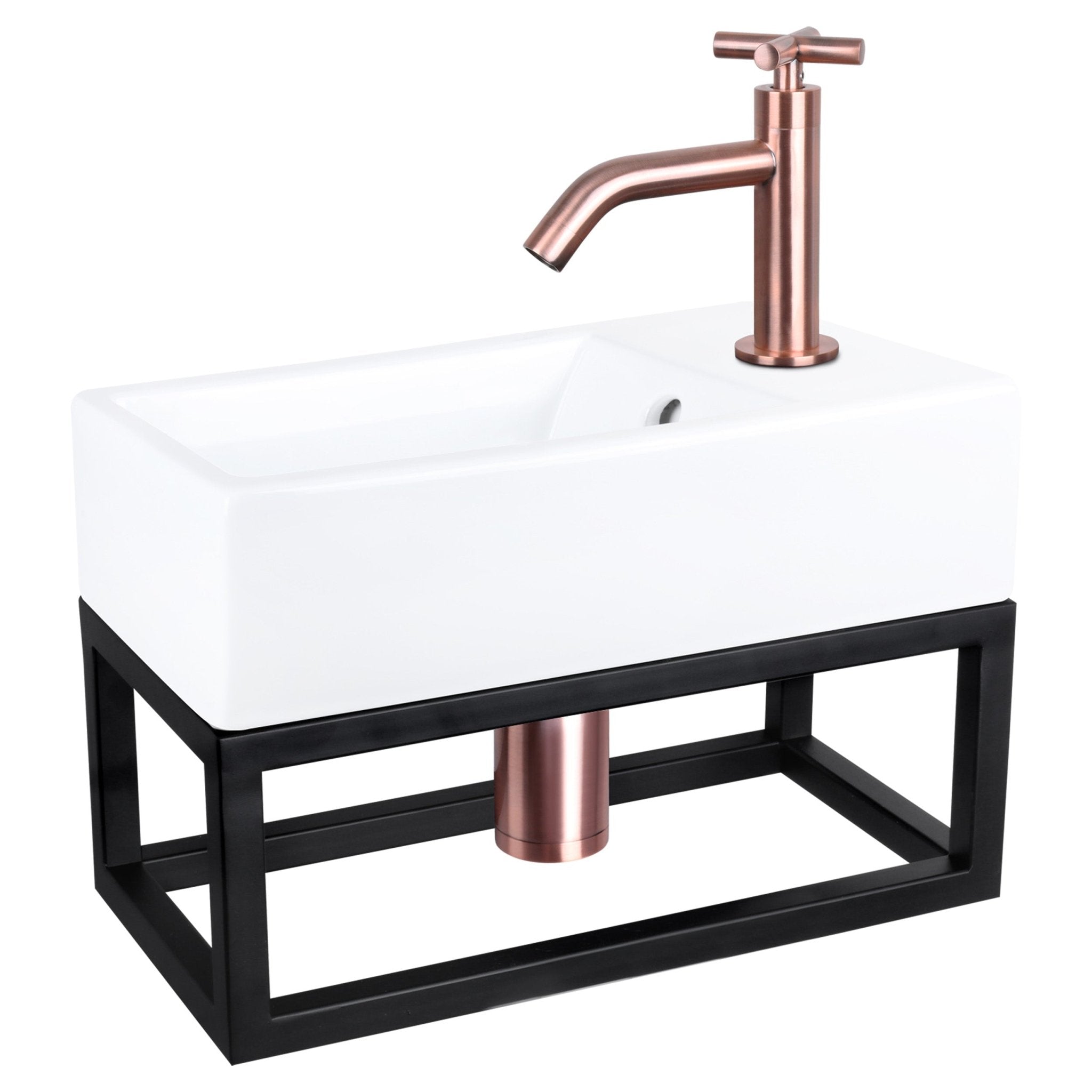 Differnz Force fonteinset keramiek - kraan kruis - met handdoekrek - 40 x 22 x 11.5 cm - rood koper - Mozaiektegel.com