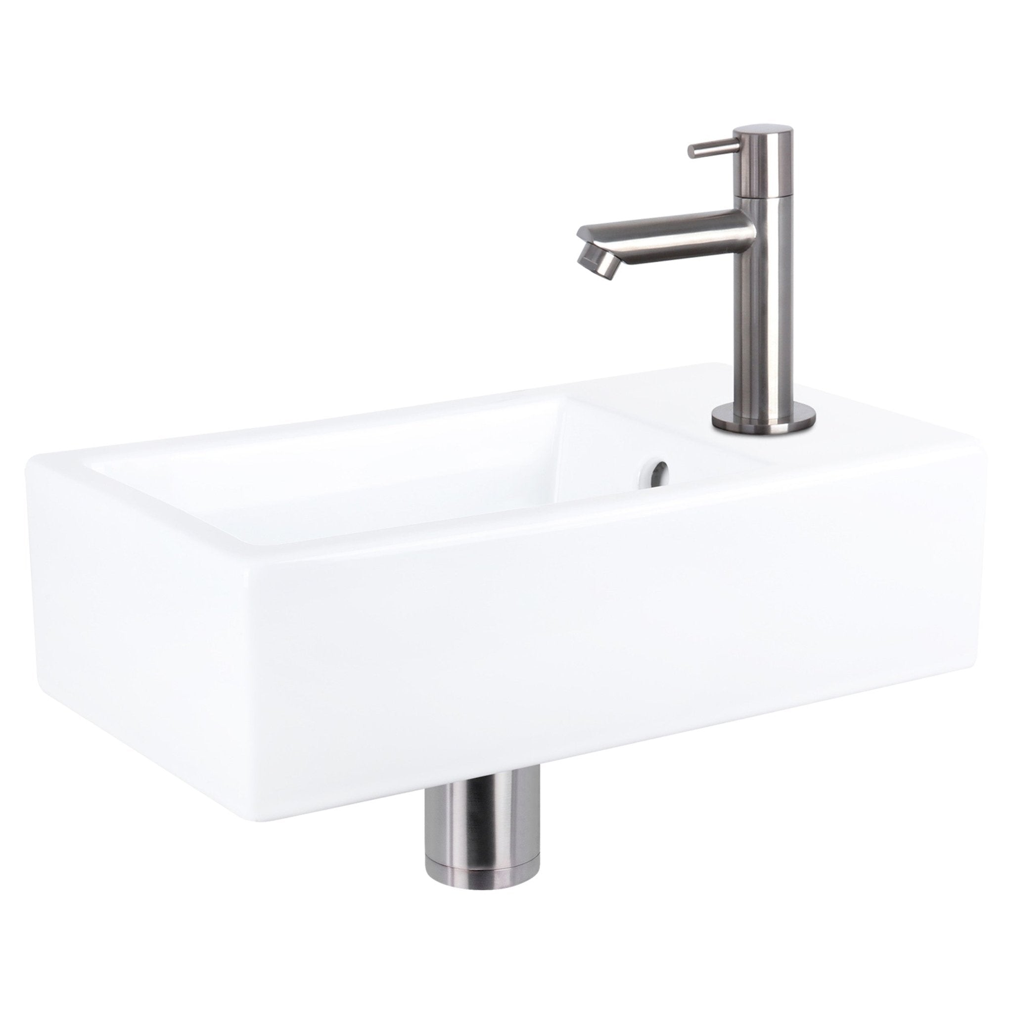 Differnz Force fonteinset keramiek - kraan recht - 40 x 22 x 11.5 cm - mat chroom - Mozaiektegel.com