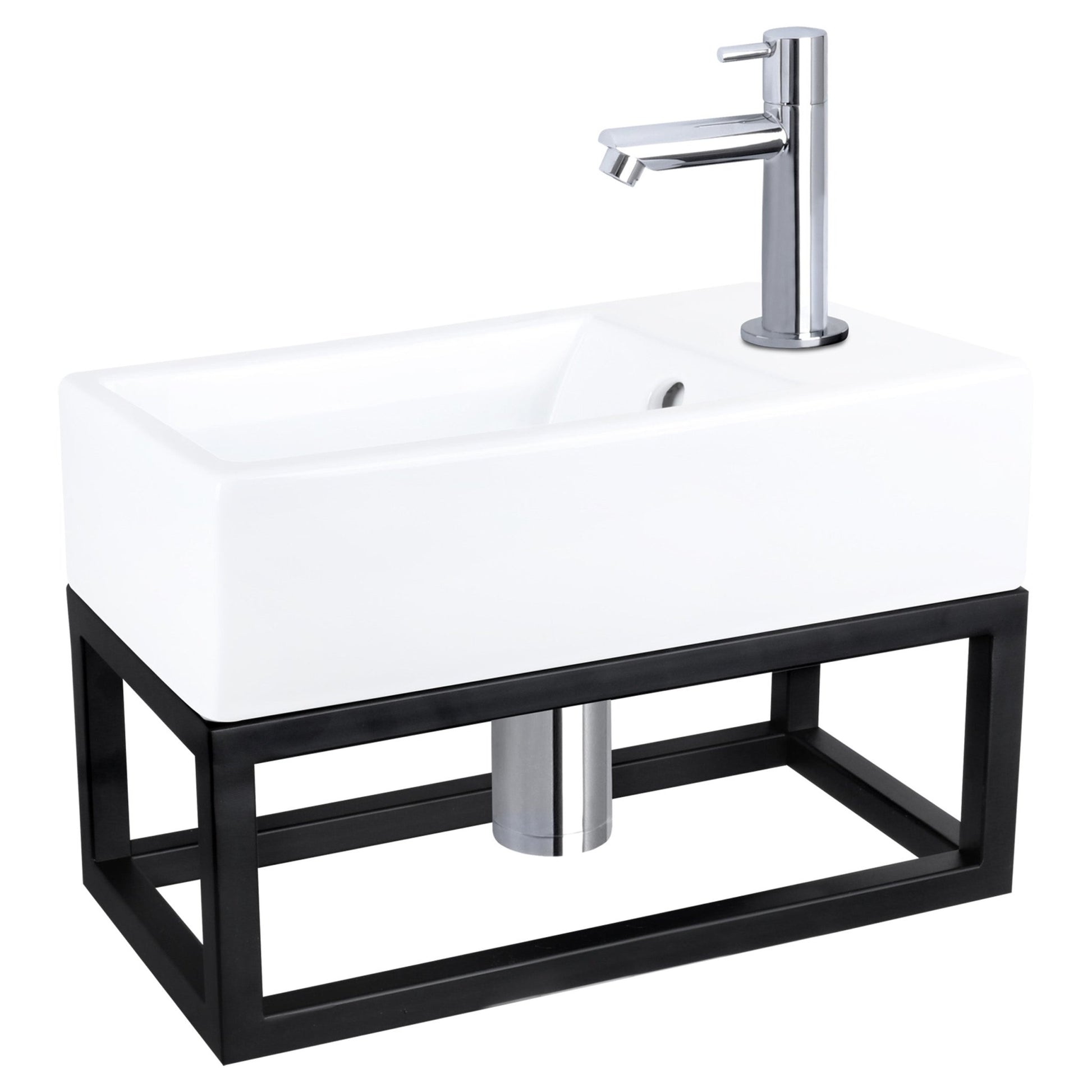 Differnz Force fonteinset keramiek - kraan recht - met handdoekrek - 40 x 22 x 11.5 cm - chroom - Mozaiektegel.com