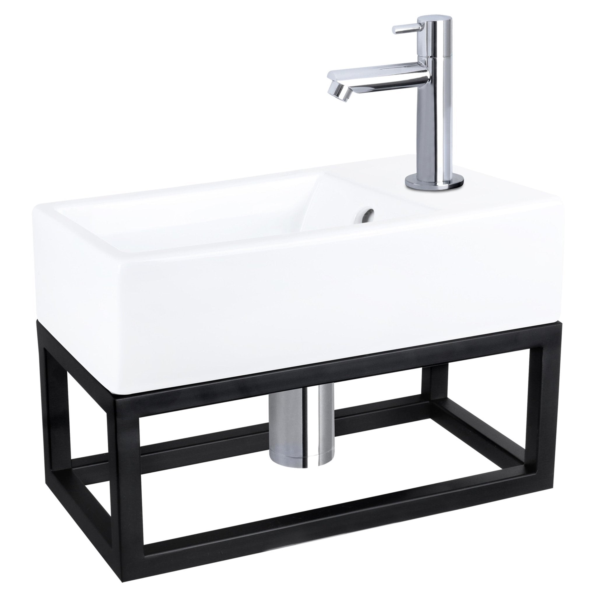 Differnz Force fonteinset keramiek - kraan recht - met handdoekrek - 40 x 22 x 11.5 cm - chroom - Mozaiektegel.com