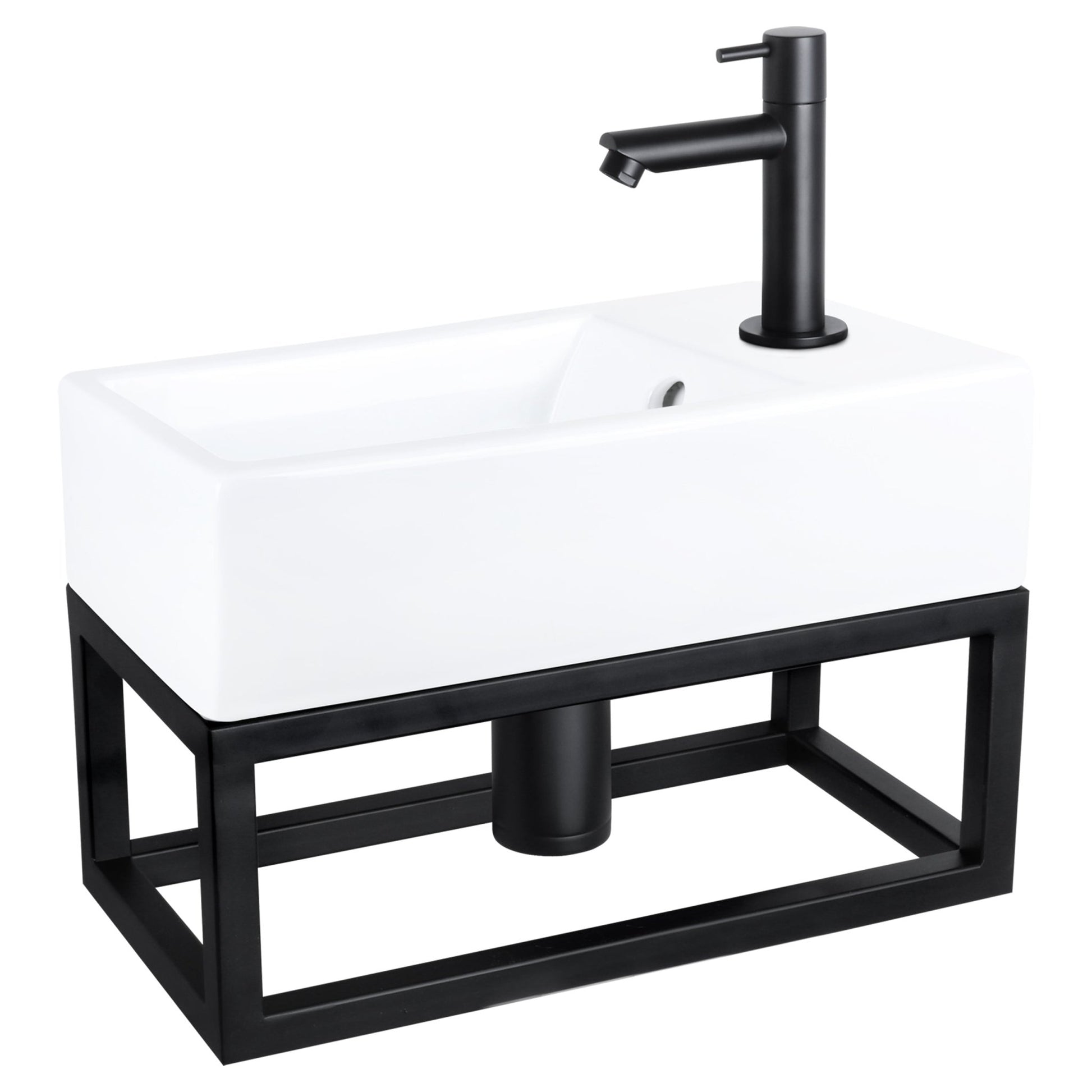 Differnz Force fonteinset keramiek - kraan recht - met handdoekrek - 40 x 22 x 11.5 cm - mat zwart - Mozaiektegel.com