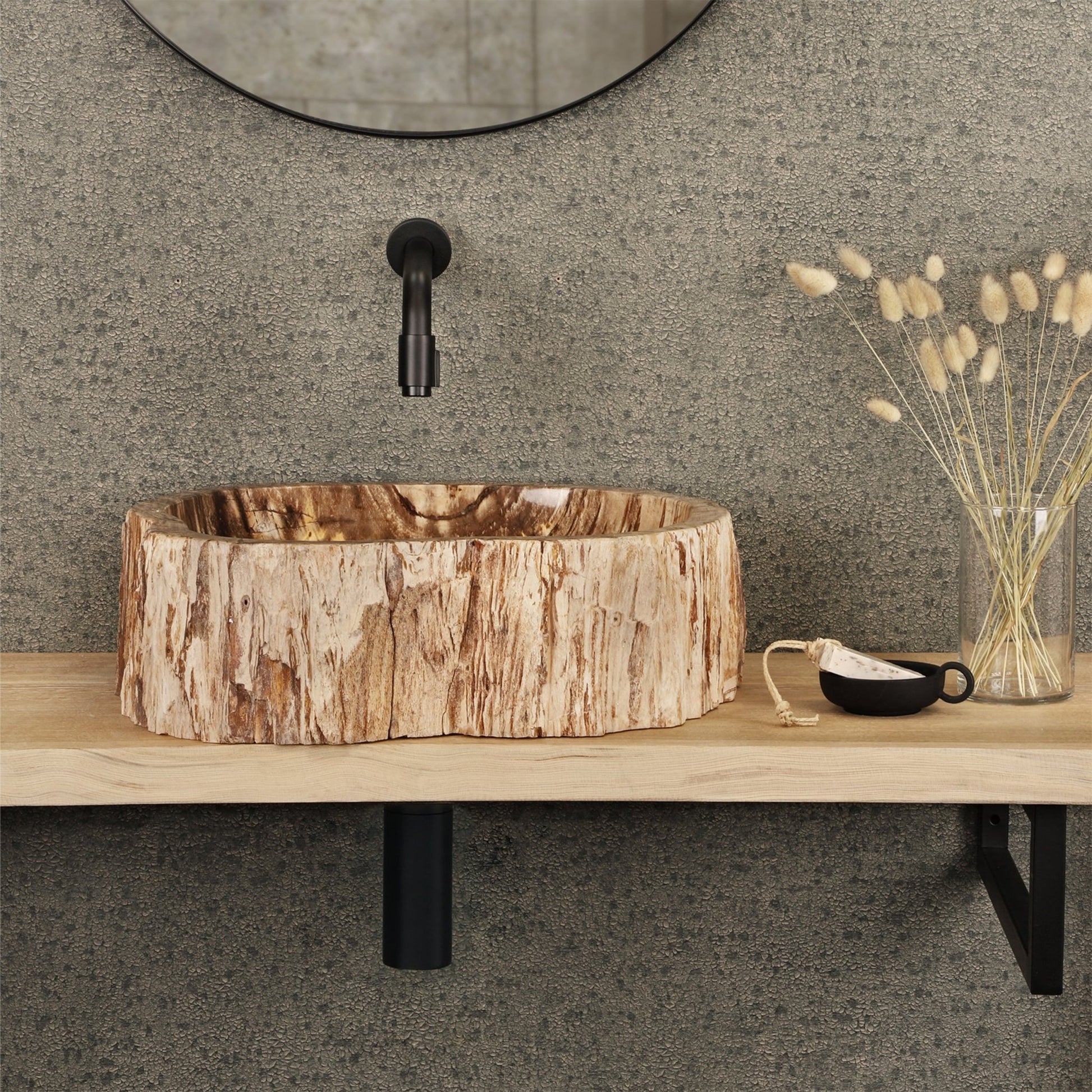 Differnz Fossil opzetwaskom hout | Ø 45 x 12 cm - Mozaiektegel.com