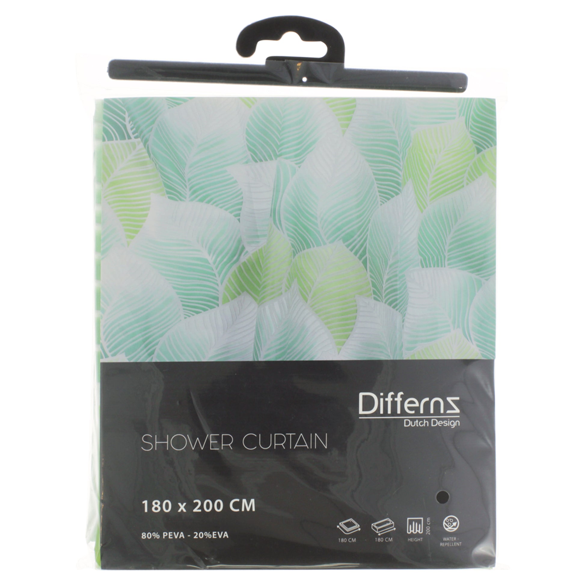 Differnz Greens douchegordijn 100% PEVA - waterdicht - 180 x 200 cm - Mozaiektegel.com