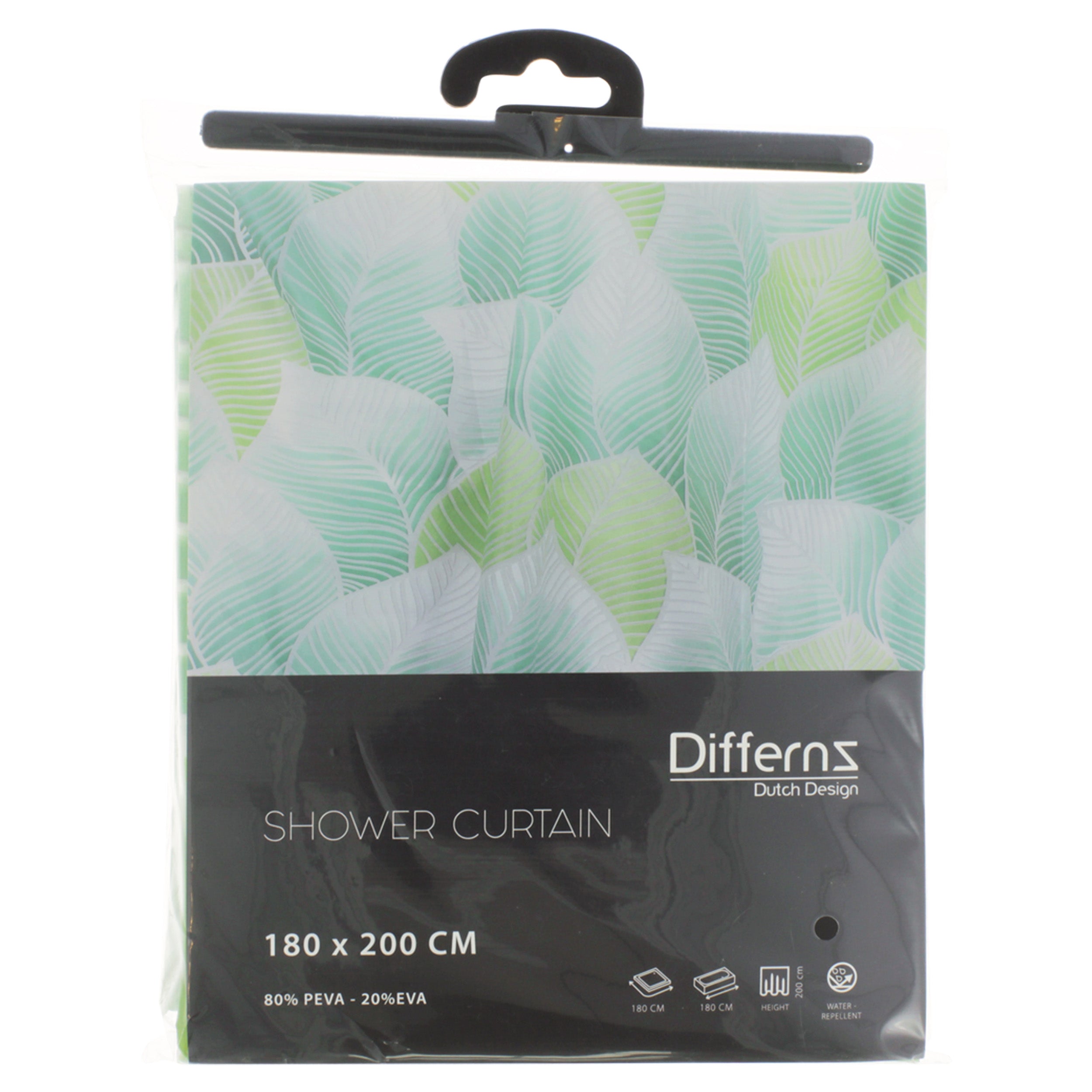 Differnz Greens douchegordijn 100% PEVA - waterdicht - 180 x 200 cm - Mozaiektegel.com