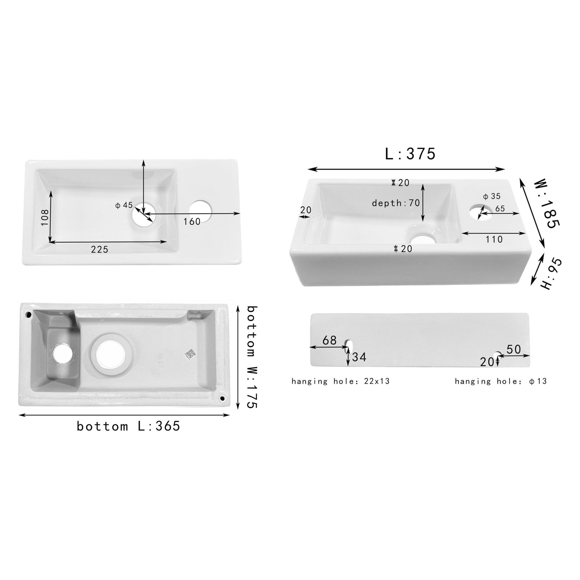 Differnz Helios fontein keramiek - rechts - 37.5 x 18.5 x 9 cm - wit - Mozaiektegel.com