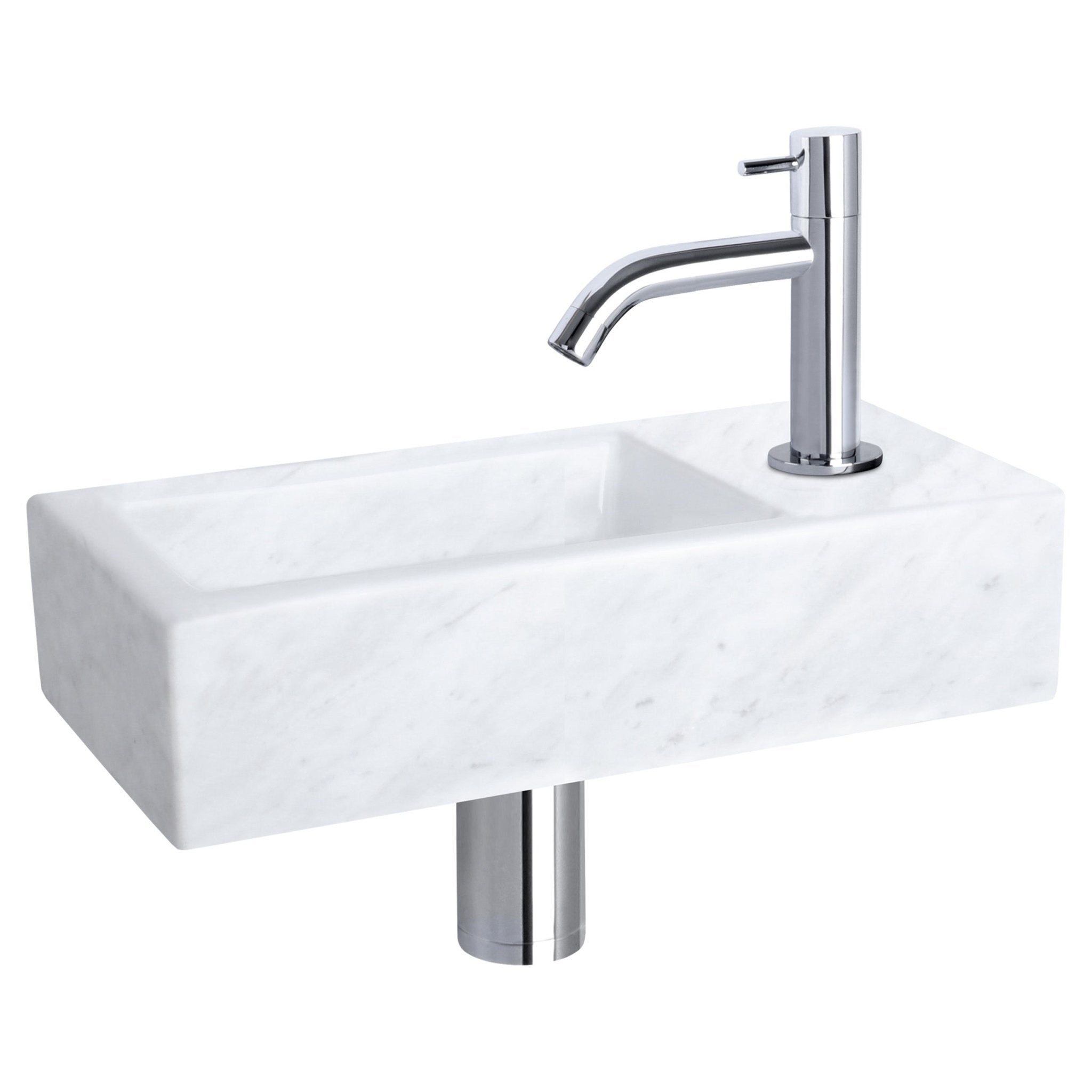 Differnz Helios fonteinset marmer - kraan gebogen - 37.5 x 18.5 x 9.5 cm - chroom - Mozaiektegel.com