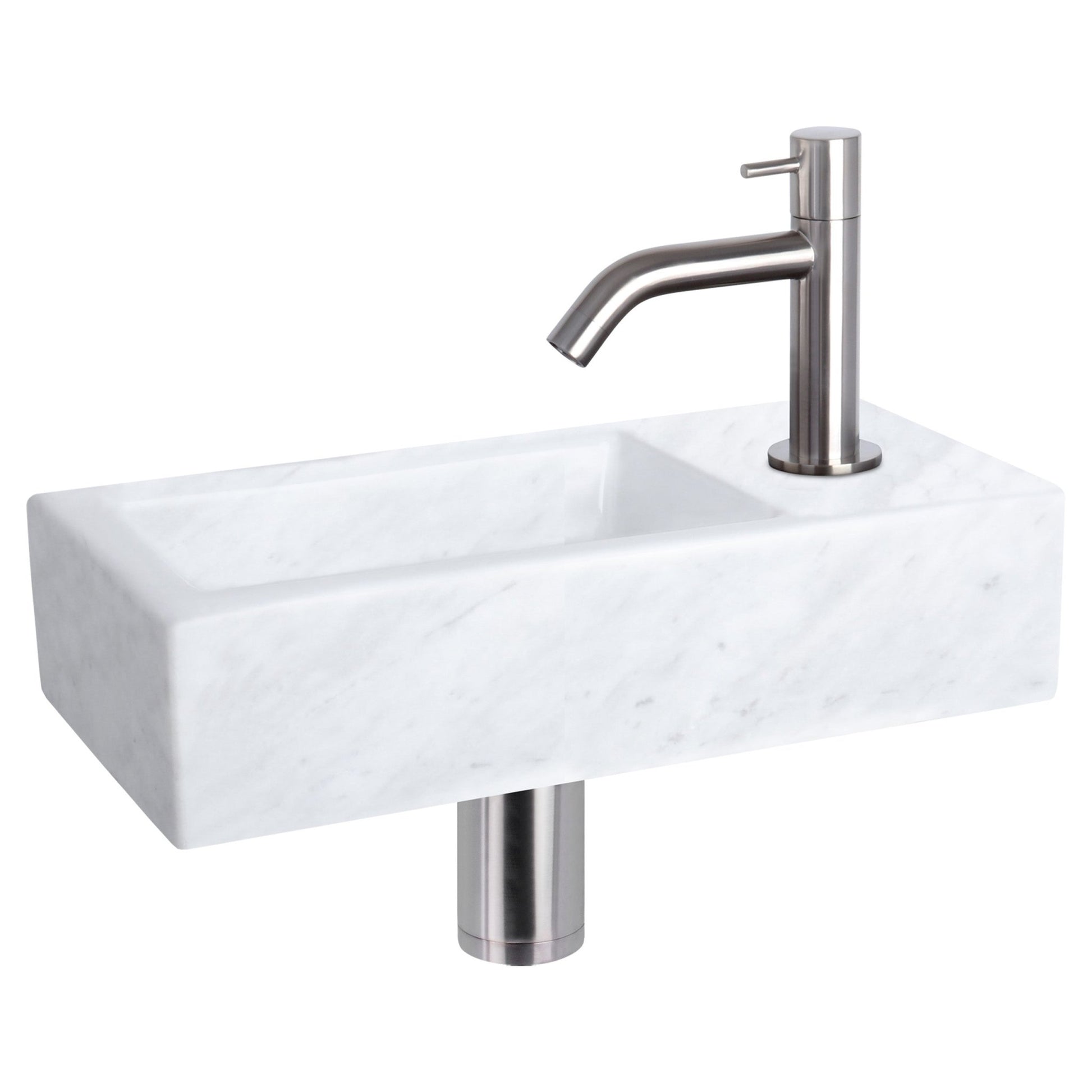 Differnz Helios fonteinset marmer - kraan gebogen - 37.5 x 18.5 x 9.5 cm - mat chroom - Mozaiektegel.com