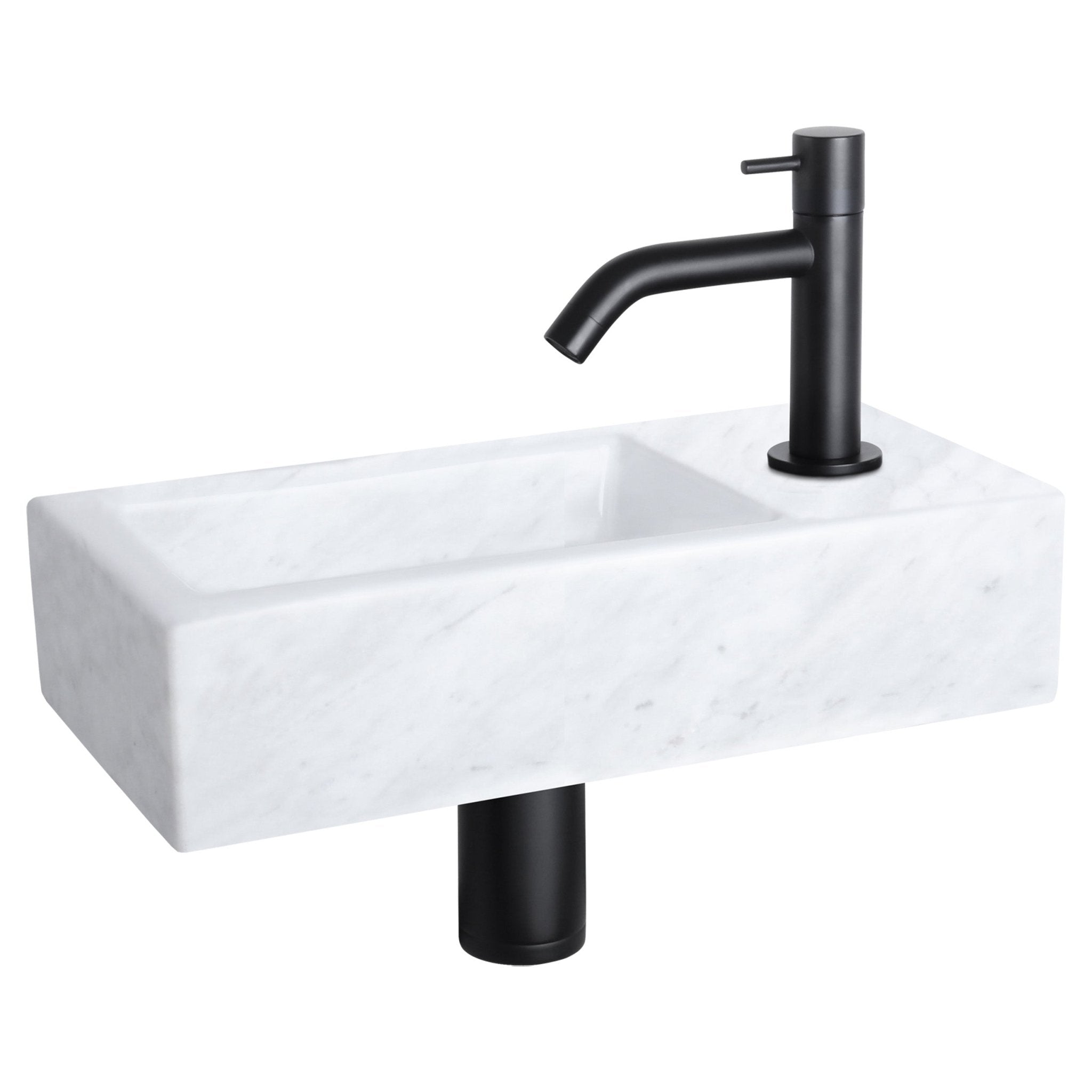 Differnz Helios fonteinset marmer - kraan gebogen - 37.5 x 18.5 x 9.5 cm - mat zwart - Mozaiektegel.com