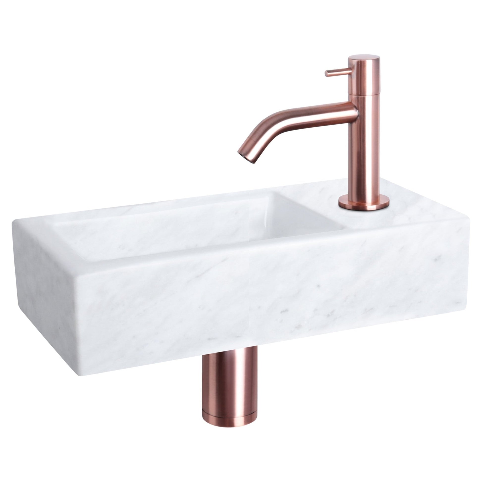 Differnz Helios fonteinset marmer - kraan gebogen - 37.5 x 18.5 x 9.5 cm - rood koper - Mozaiektegel.com