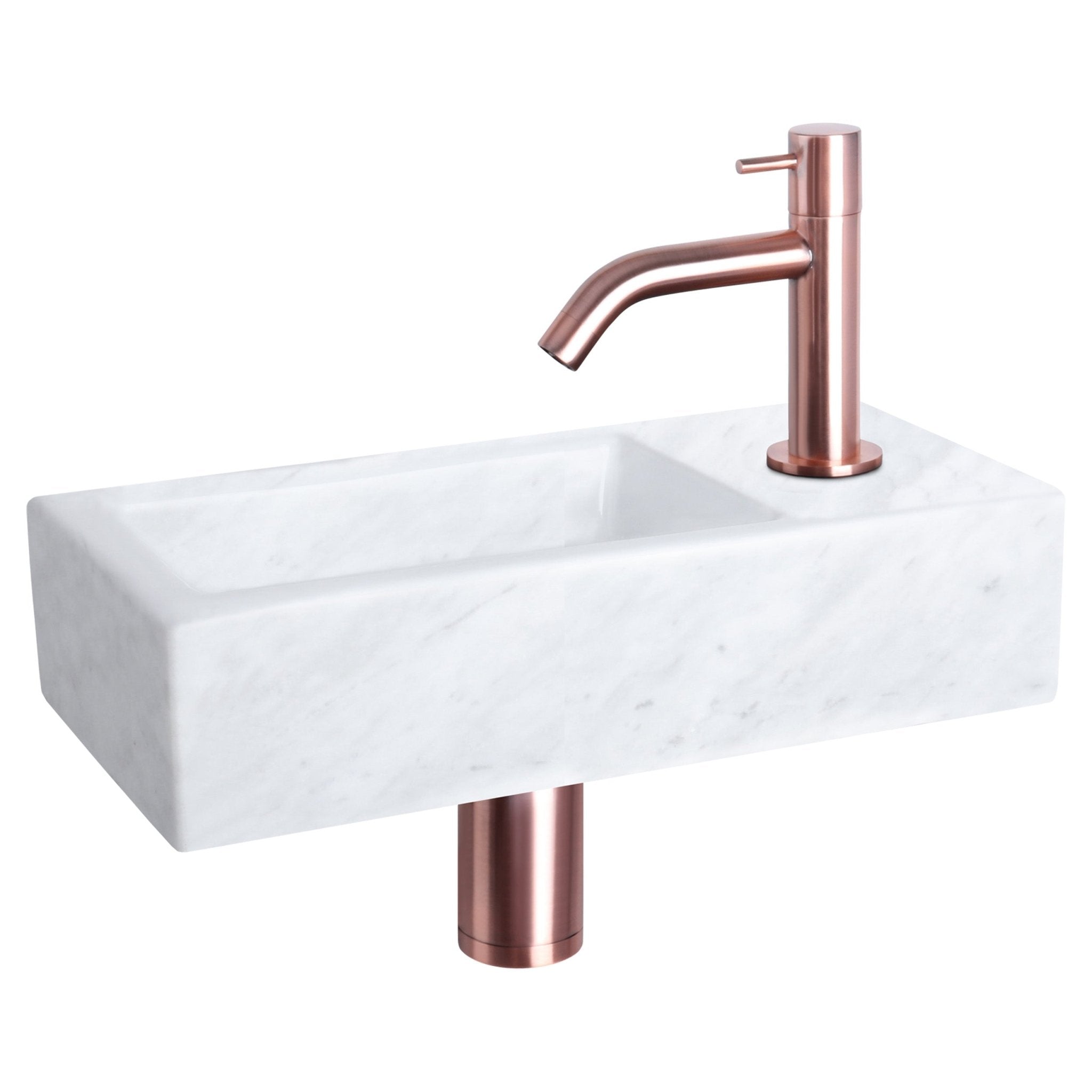 Differnz Helios fonteinset marmer - kraan gebogen - 37.5 x 18.5 x 9.5 cm - rood koper - Mozaiektegel.com