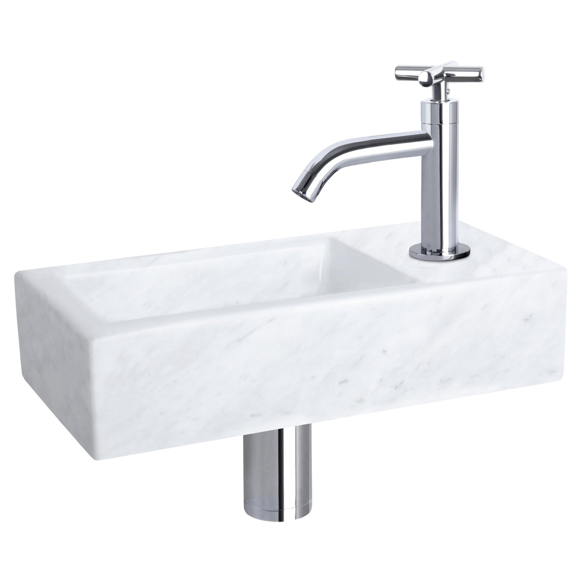 Differnz Helios fonteinset marmer - kraan kruis - 37.5 x 18.5 x 9.5 cm - chroom - Mozaiektegel.com