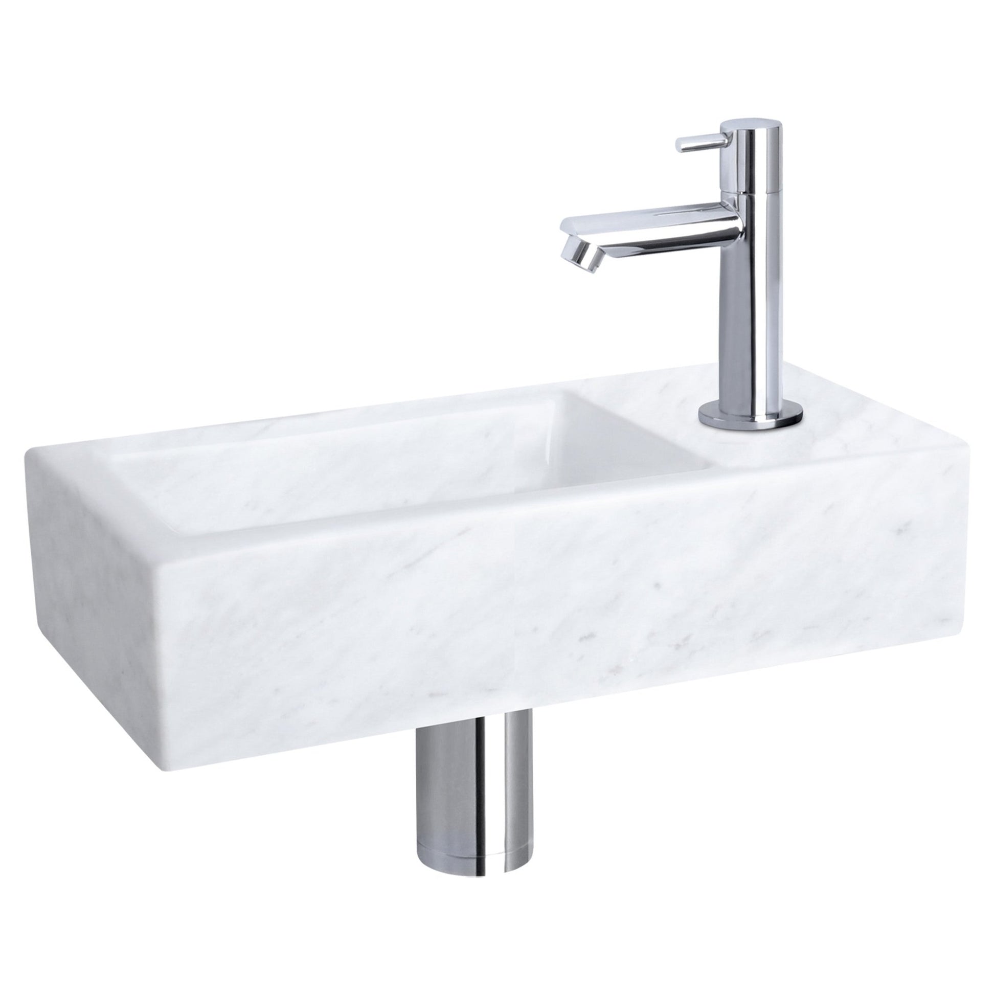 Differnz Helios fonteinset marmer - kraan recht - 37.5 x 18.5 x 9.5 cm - chroom - Mozaiektegel.com