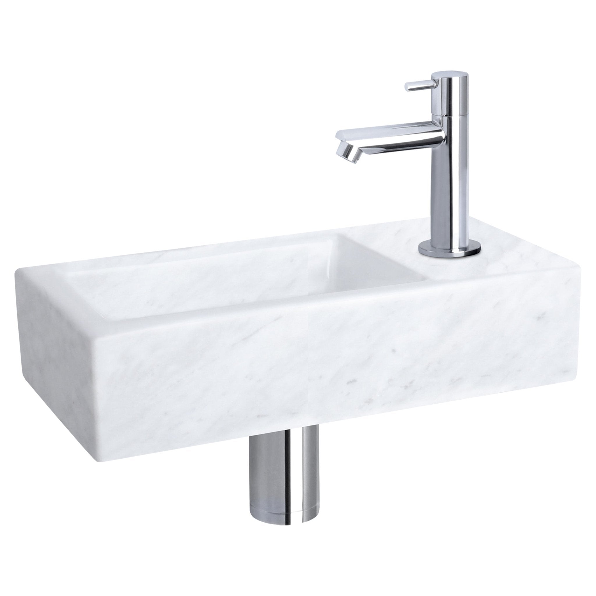 Differnz Helios fonteinset marmer - kraan recht - 37.5 x 18.5 x 9.5 cm - chroom - Mozaiektegel.com
