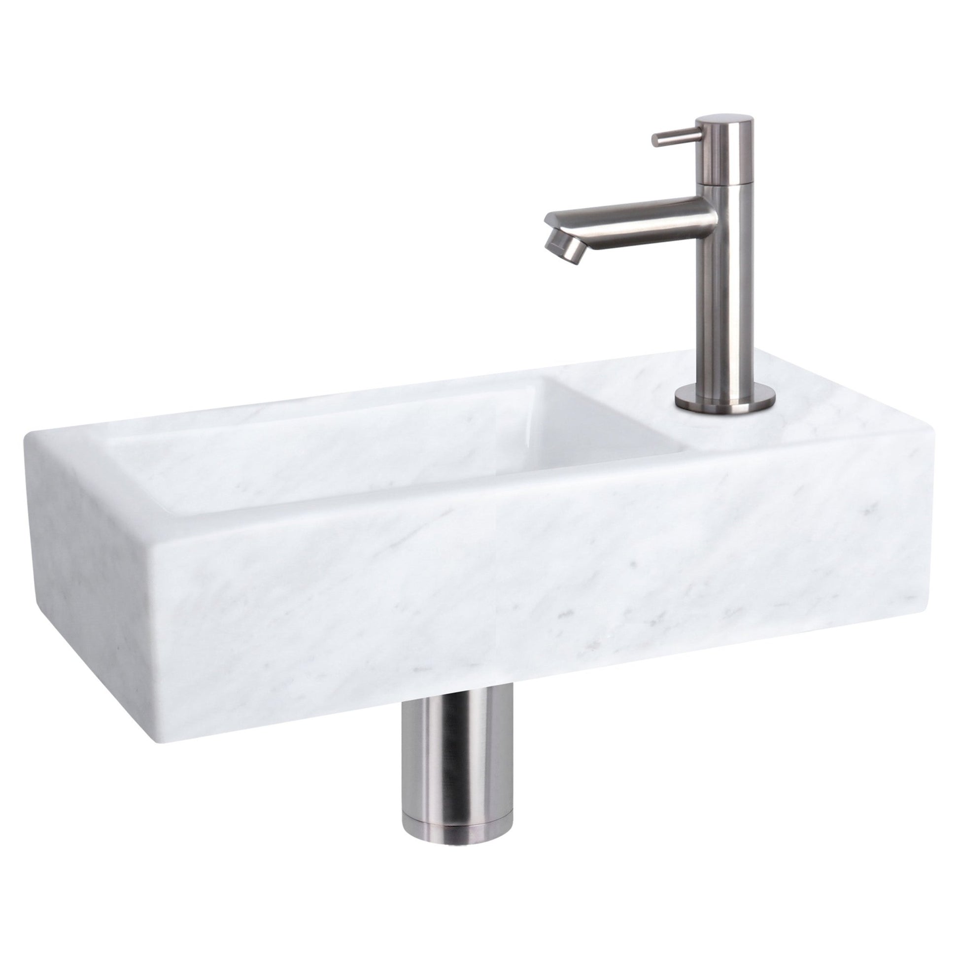 Differnz Helios fonteinset marmer - kraan recht - 37.5 x 18.5 x 9.5 cm - mat chroom - Mozaiektegel.com