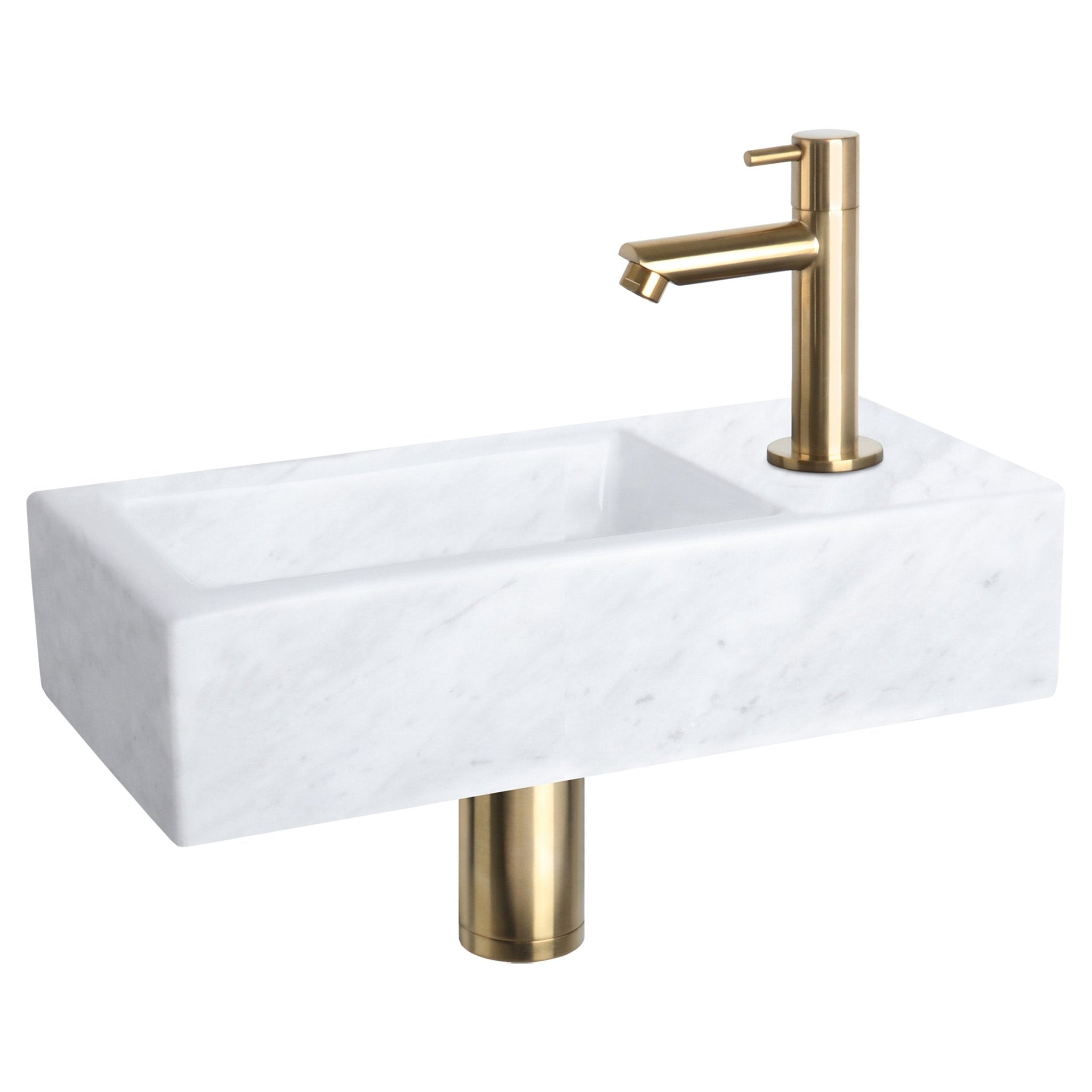 Differnz Helios fonteinset marmer - kraan recht - 37.5 x 18.5 x 9.5 cm - mat goud - Mozaiektegel.com