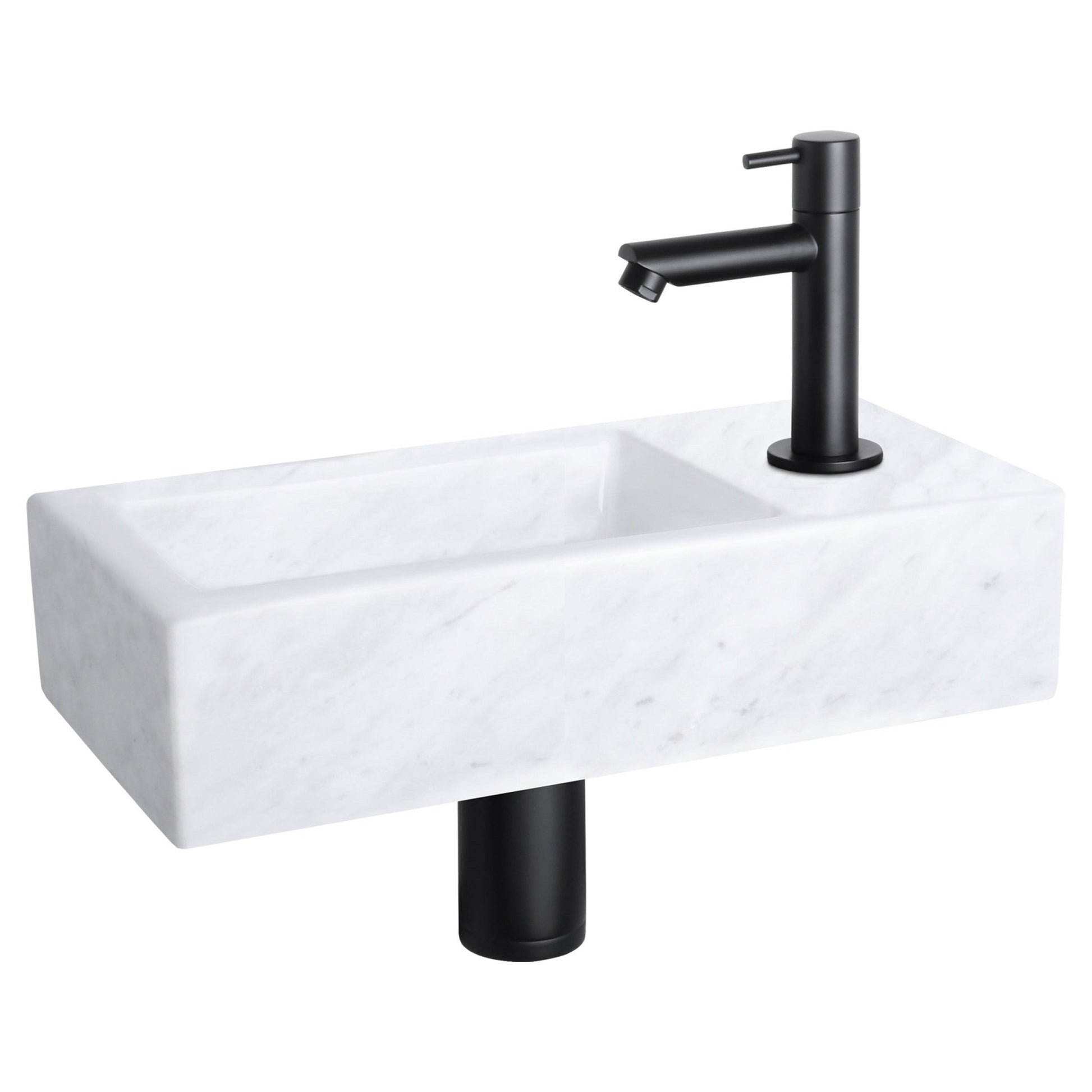 Differnz Helios fonteinset marmer - kraan recht - 37.5 x 18.5 x 9.5 cm - mat zwart - Mozaiektegel.com