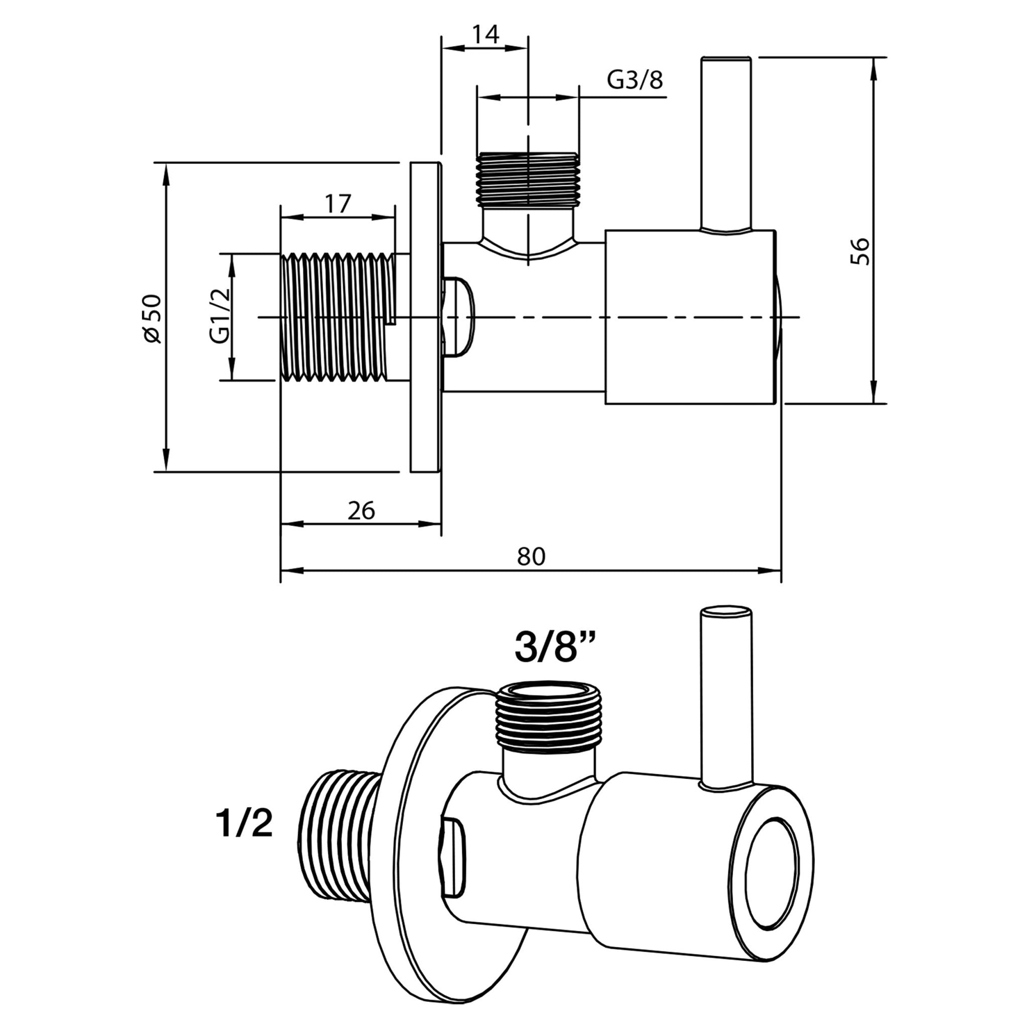 Differnz hoekstopkraan - 1/2 x 3/8 - mat wit - Mozaiektegel.com