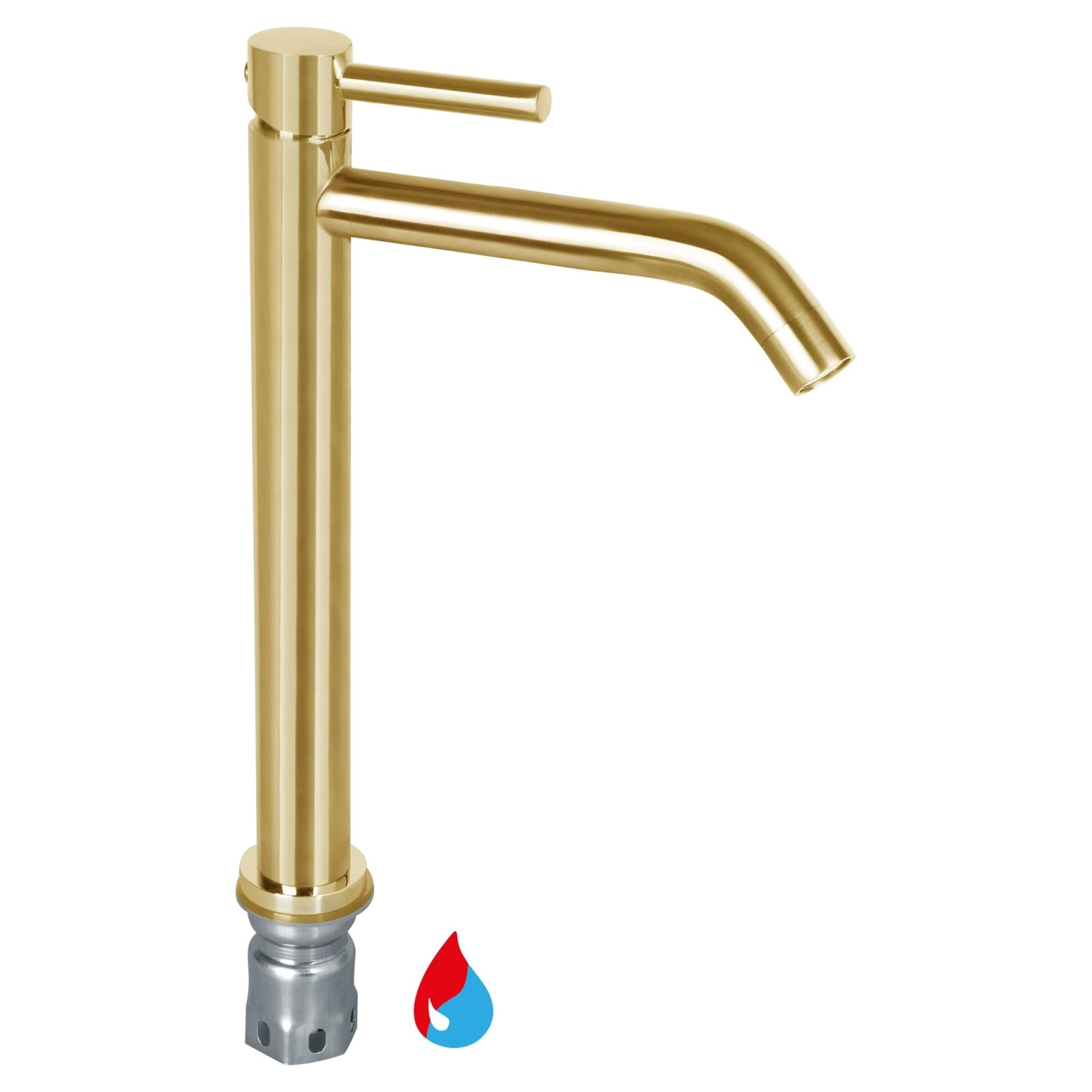 Differnz hoge kraan koud/warm - gebogen - 30.6 x 17.4 cm - mat goud - Mozaiektegel.com