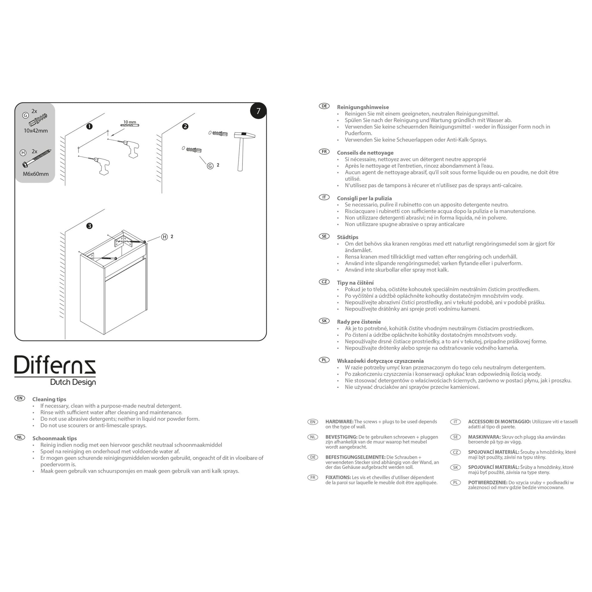 Differnz Hura L meubel links/rechts knock down FSC® | wit | 40 cm - Mozaiektegel.com