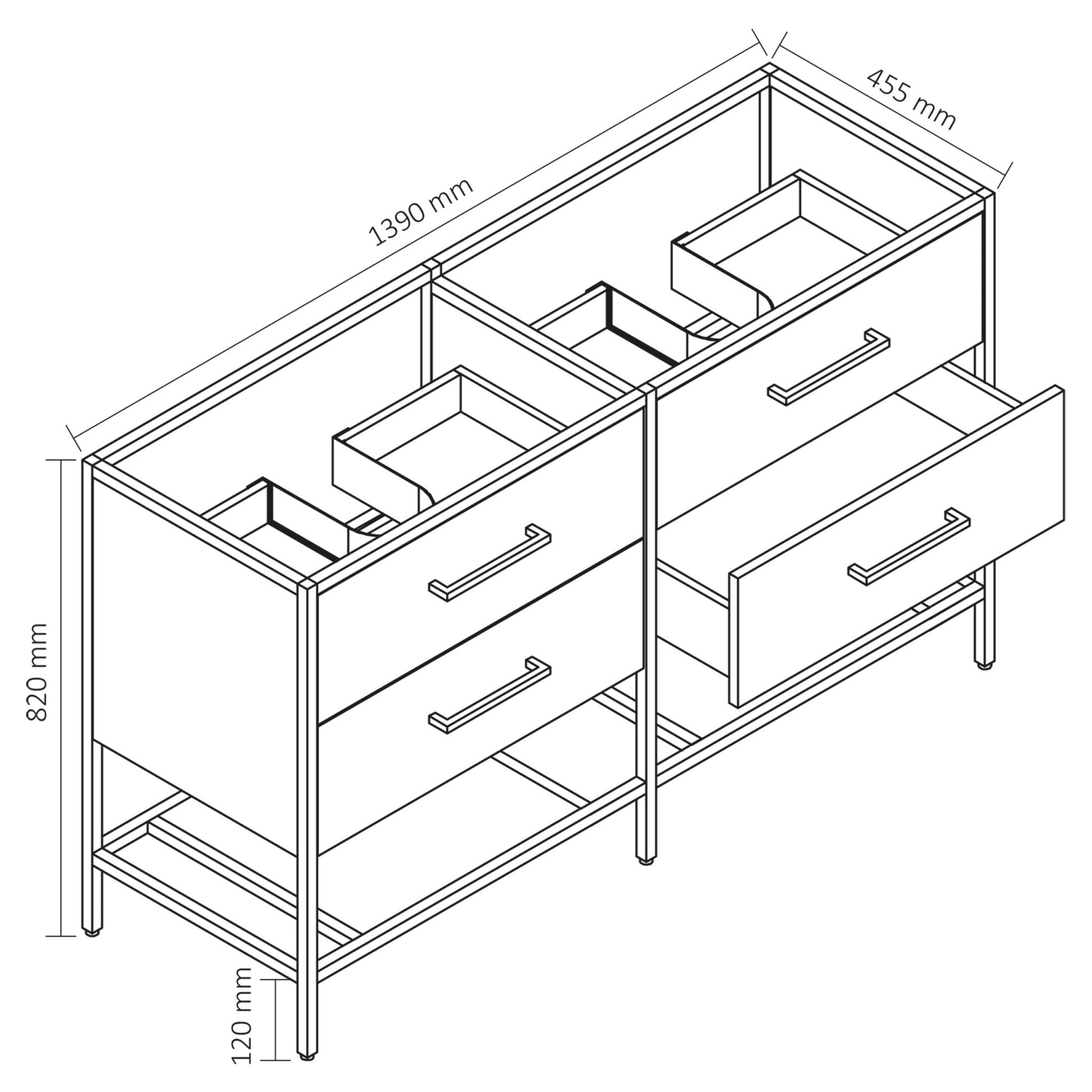 Differnz Industrial onderkast FSC® | forest | 139 x 45.5 x 82 cm - Mozaiektegel.com