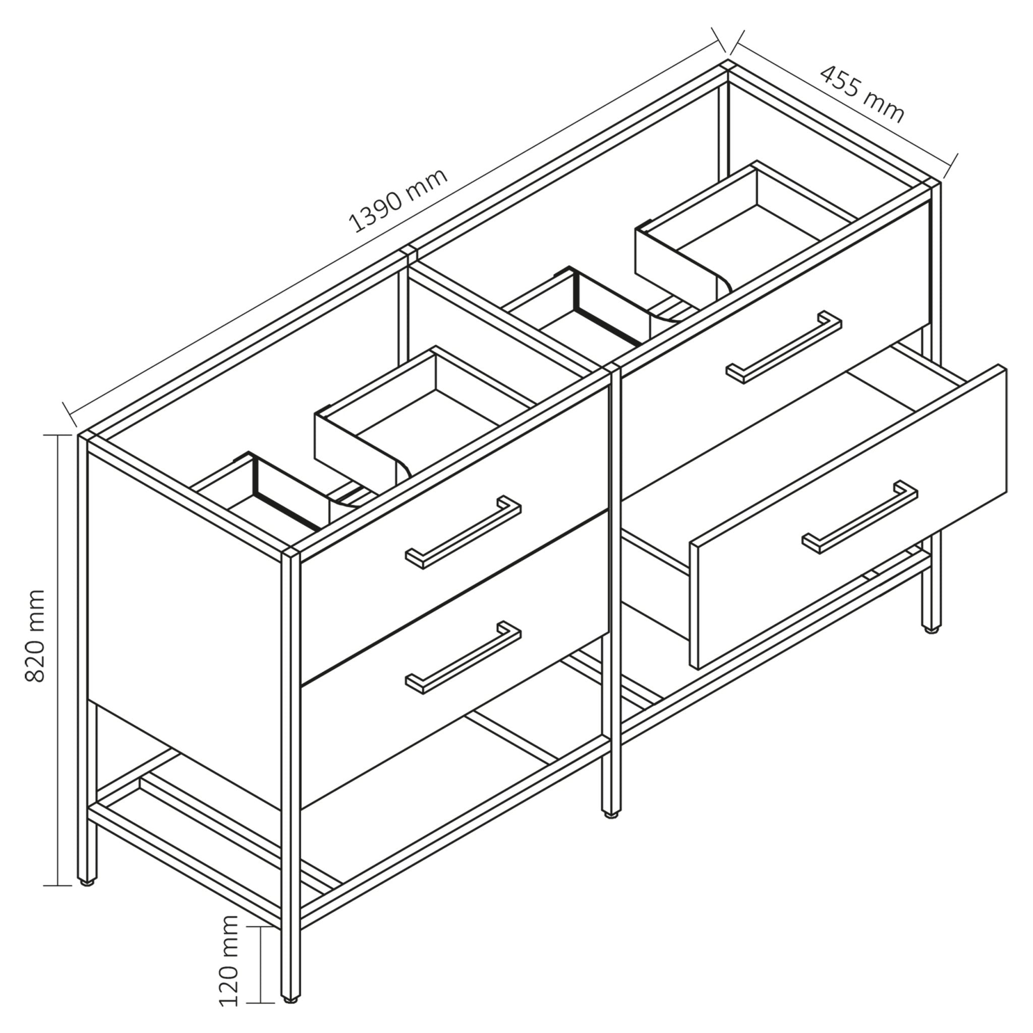 Differnz Industrial onderkast FSC® | forest | 139 x 45.5 x 82 cm - Mozaiektegel.com