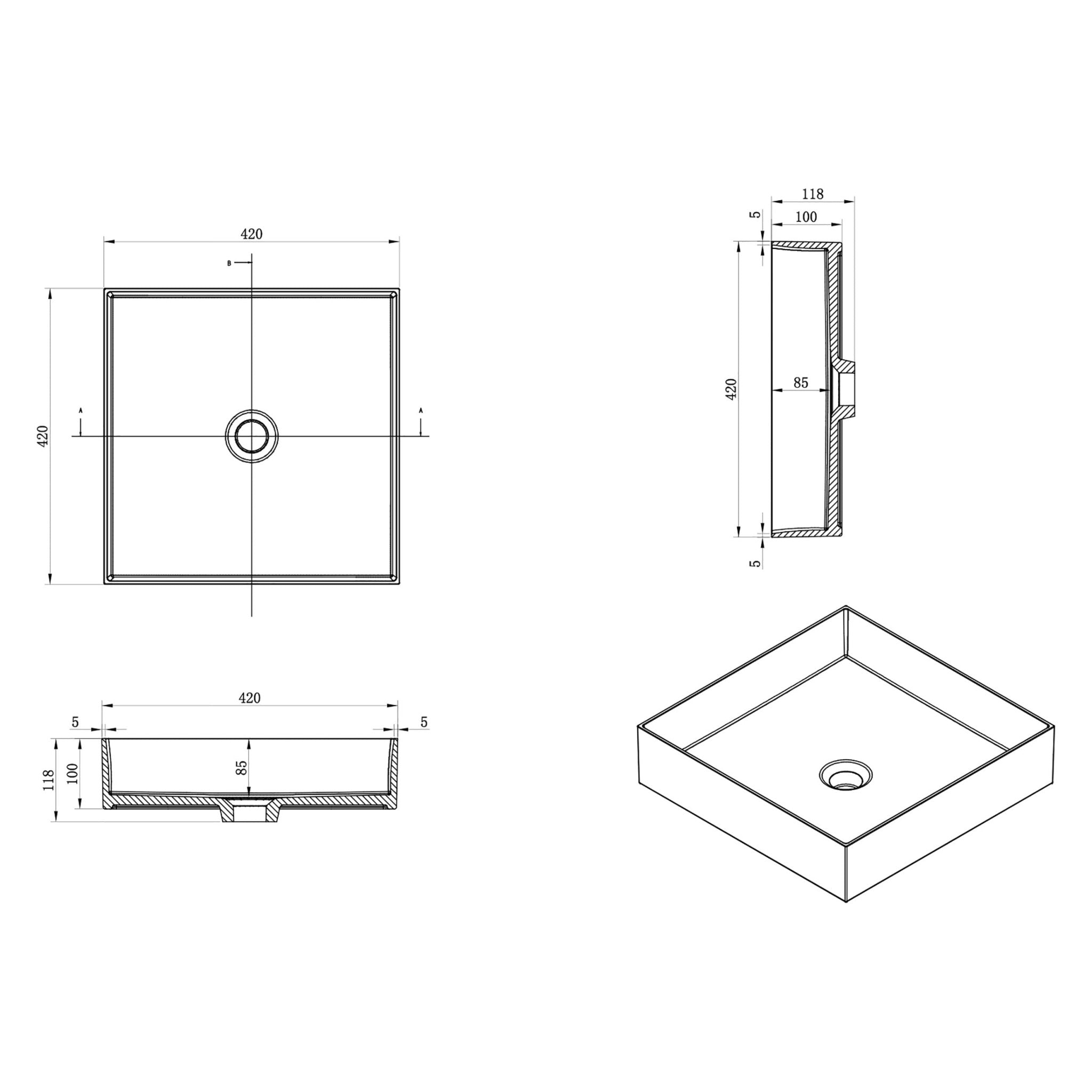 Differnz Jura waskom polybeton | wit | 42 x 42 x 10 cm - Mozaiektegel.com