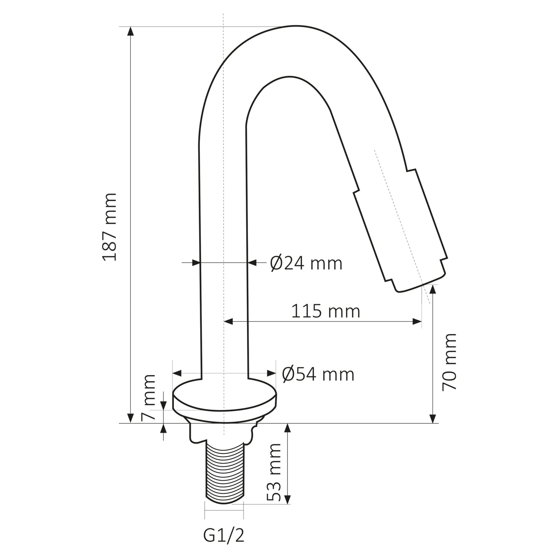 Differnz koudwaterkraan gebogen - 19 cm - chroom - Mozaiektegel.com