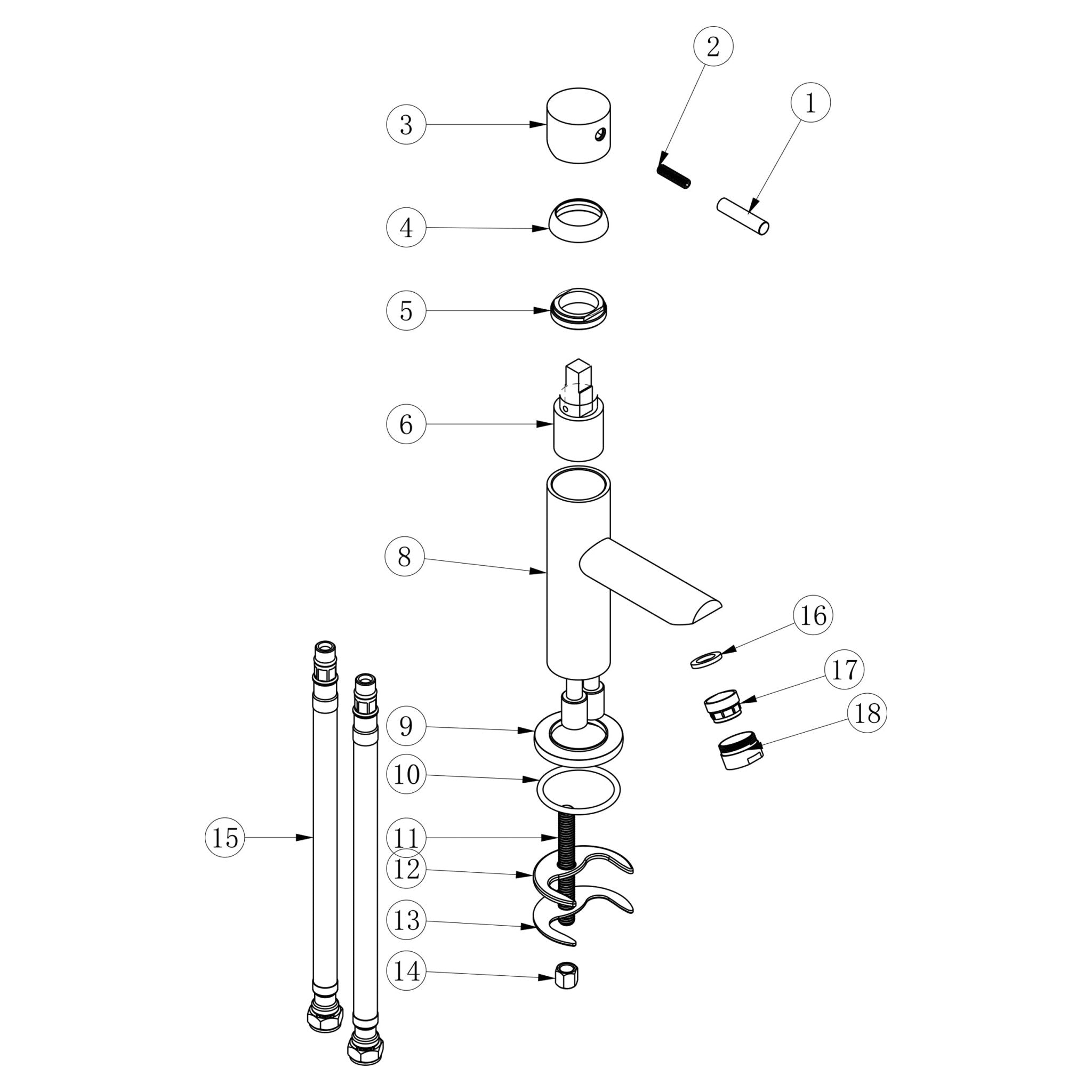 Differnz kraan koud/warm - recht - mat chroom - Mozaiektegel.com