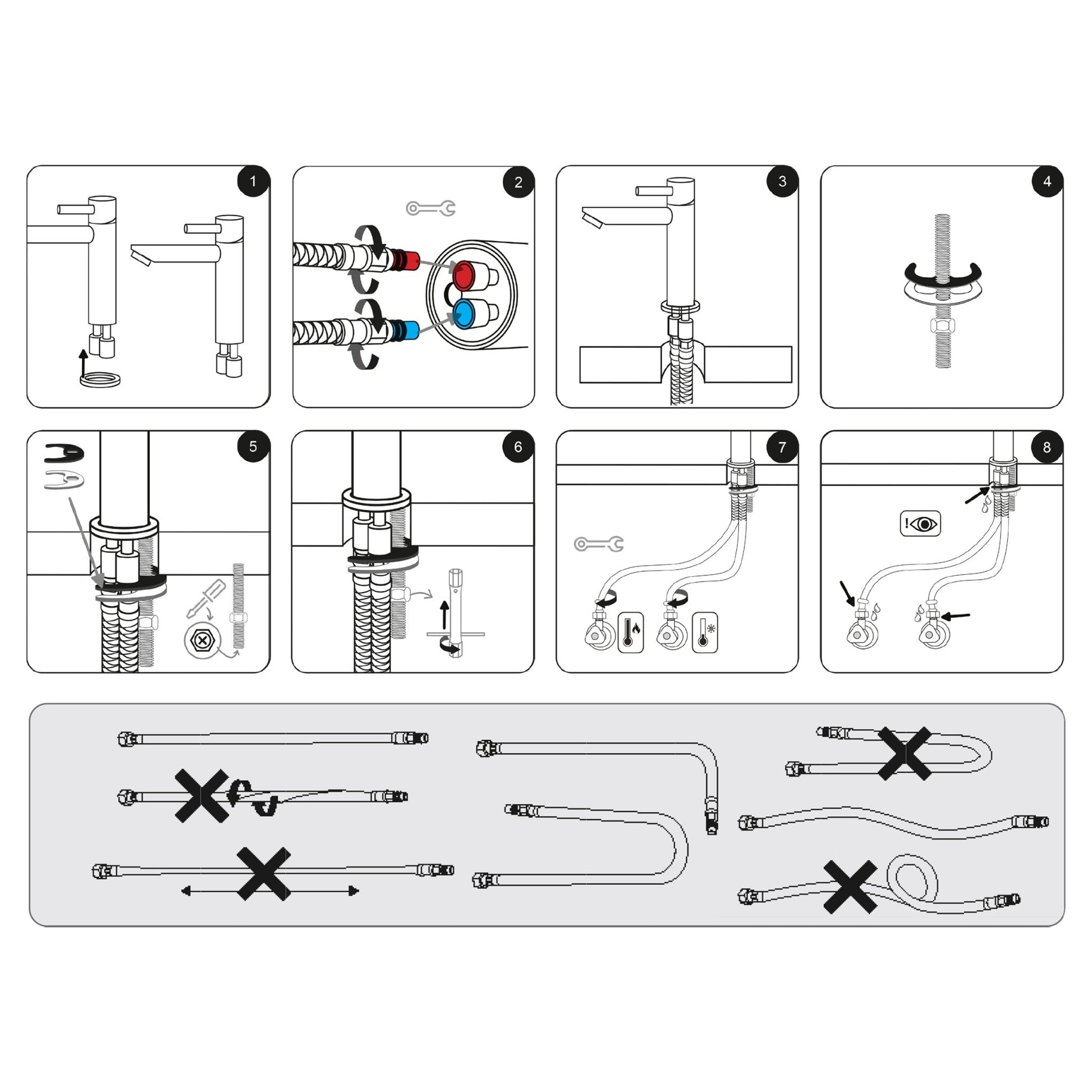 Differnz kraan koud/warm - recht - mat chroom - Mozaiektegel.com