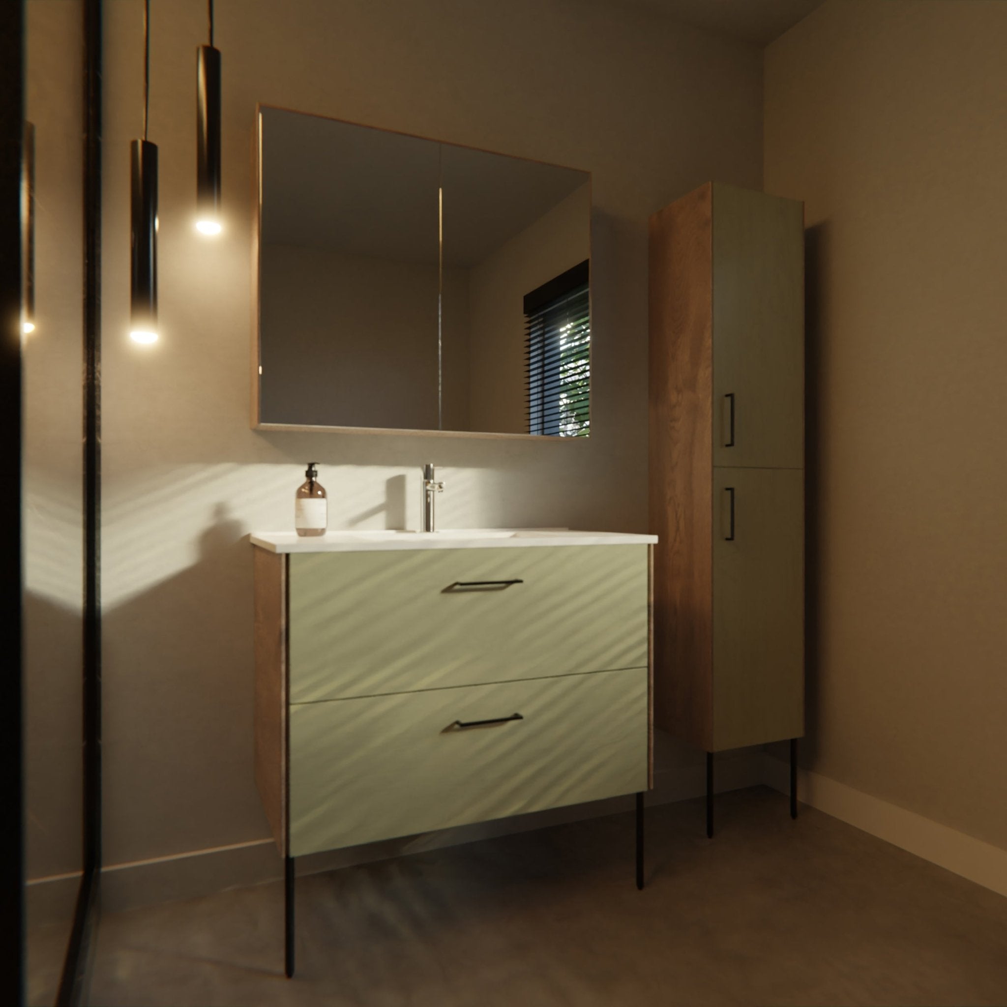 Differnz Legs hoge kast links en rechts, FSC® | groen | 35 x 30 x 160 cm - Mozaiektegel.com