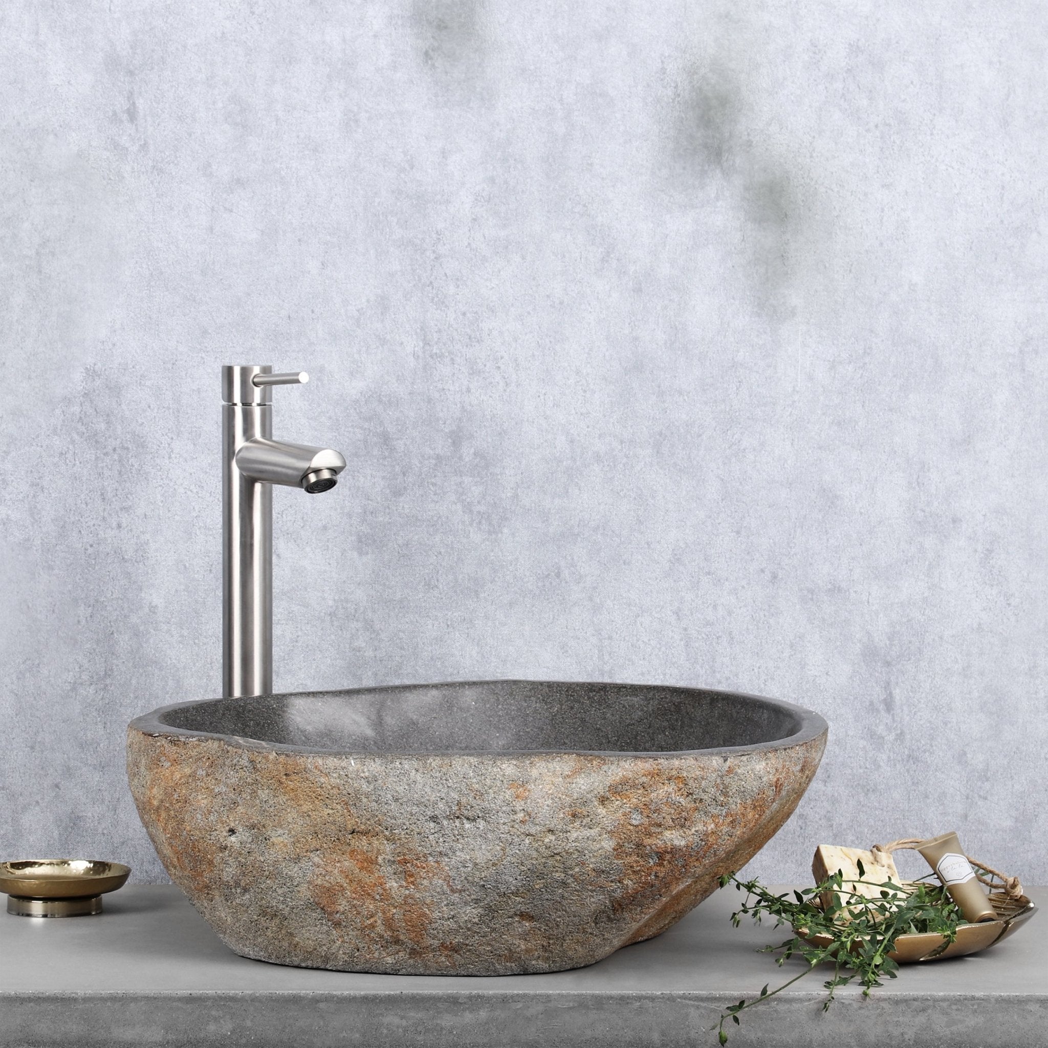 Differnz Lombok waskom duo - riviersteen | Ø 40 - 50 x 15 cm - Mozaiektegel.com