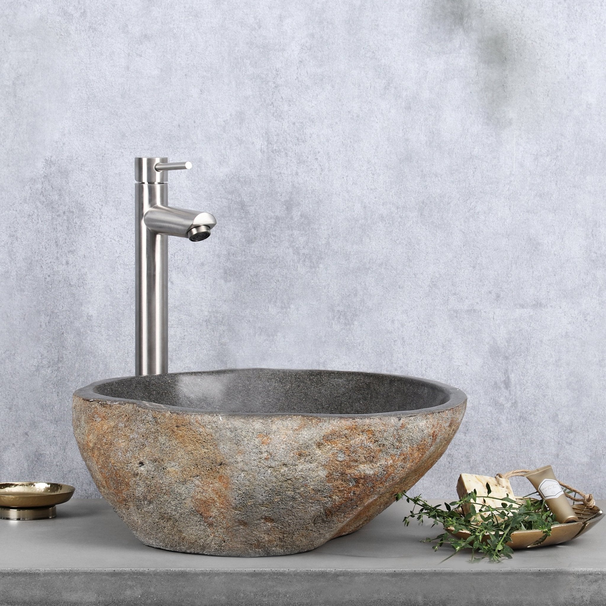 Differnz Lombok waskom natuursteen | Ø 36 x 15 cm - Mozaiektegel.com