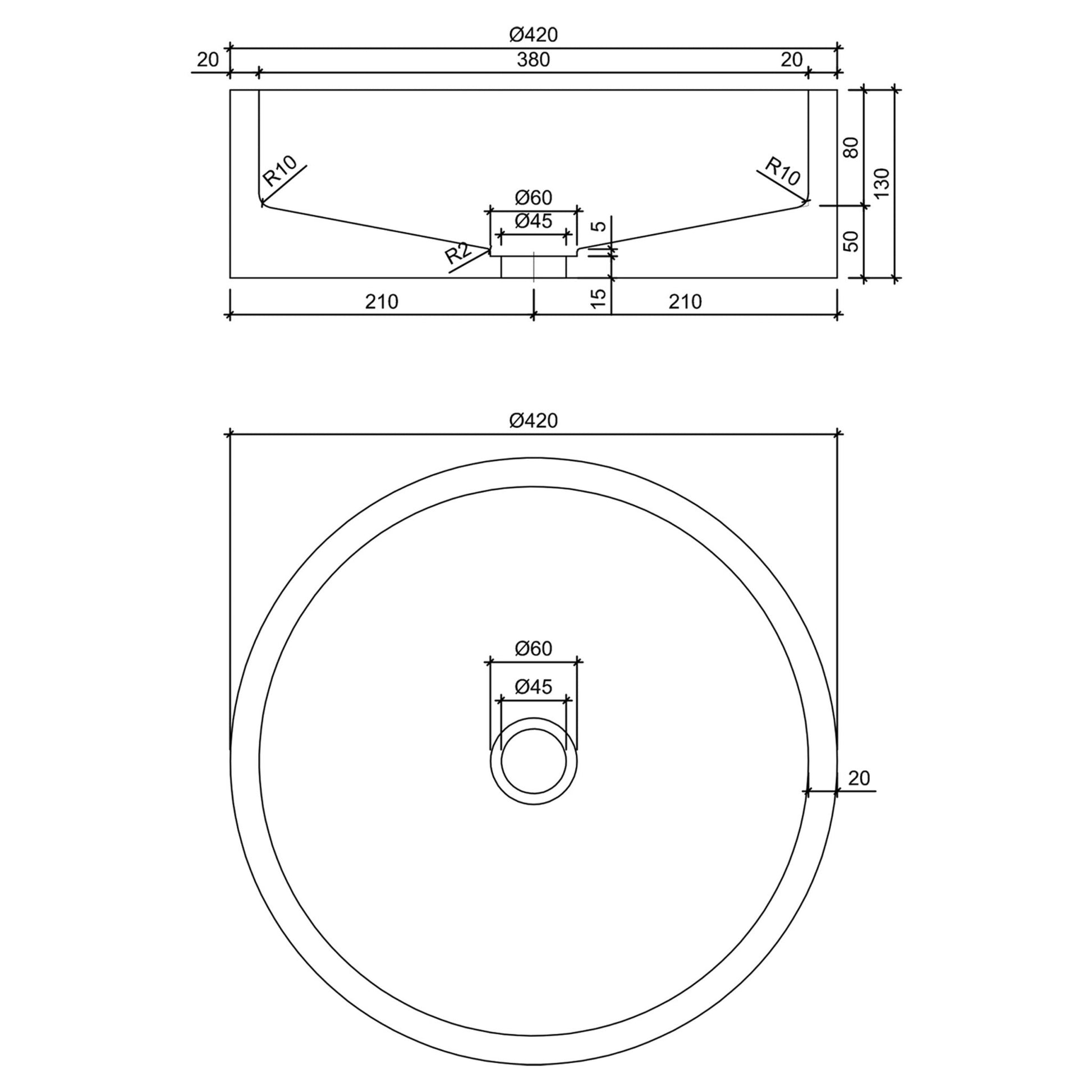 Differnz Marba waskom beton | lichtgrijs | 42 x 42 x 13 cm - Mozaiektegel.com