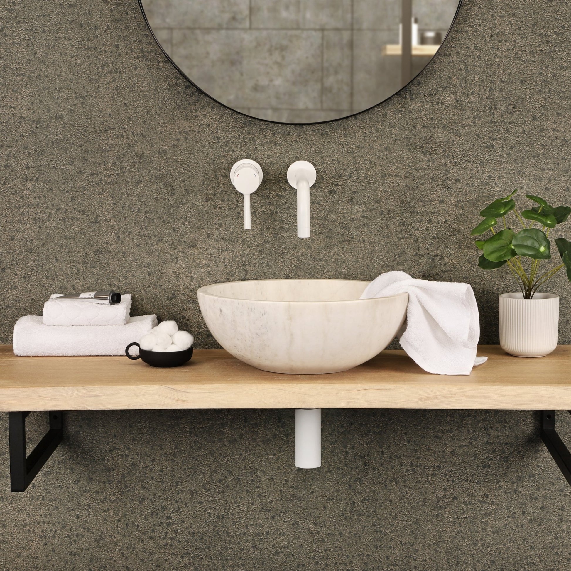 Differnz Marmor waskom marmer | wit | Ø 40 x 15 cm - Mozaiektegel.com