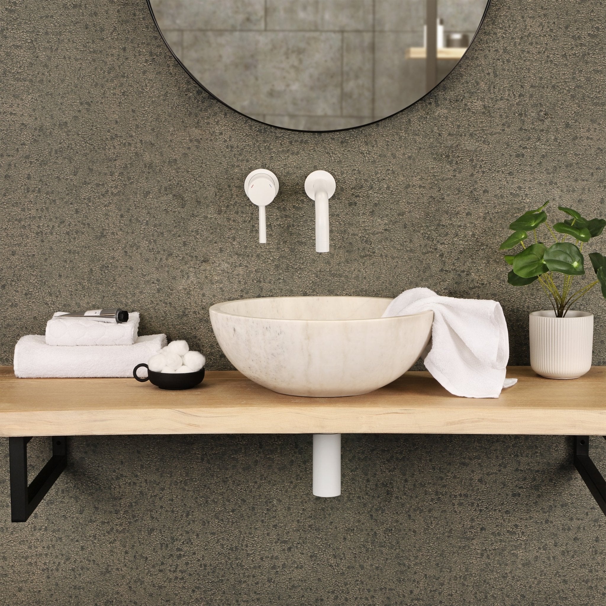 Differnz Marmor waskom marmer | wit | Ø 40 x 15 cm - Mozaiektegel.com