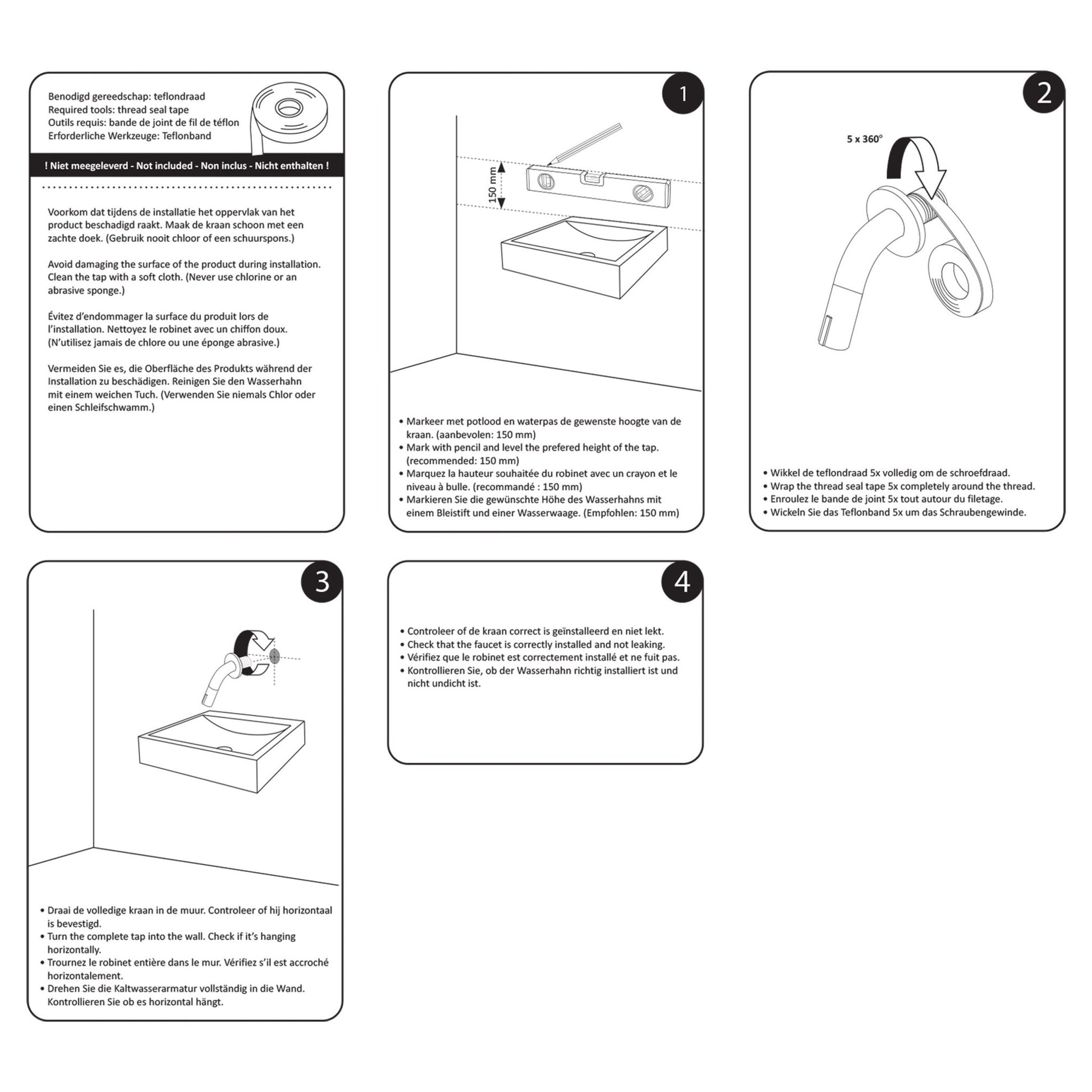Differnz muurkraan inbouw - koudwater - 14.5 cm - mat wit - Mozaiektegel.com