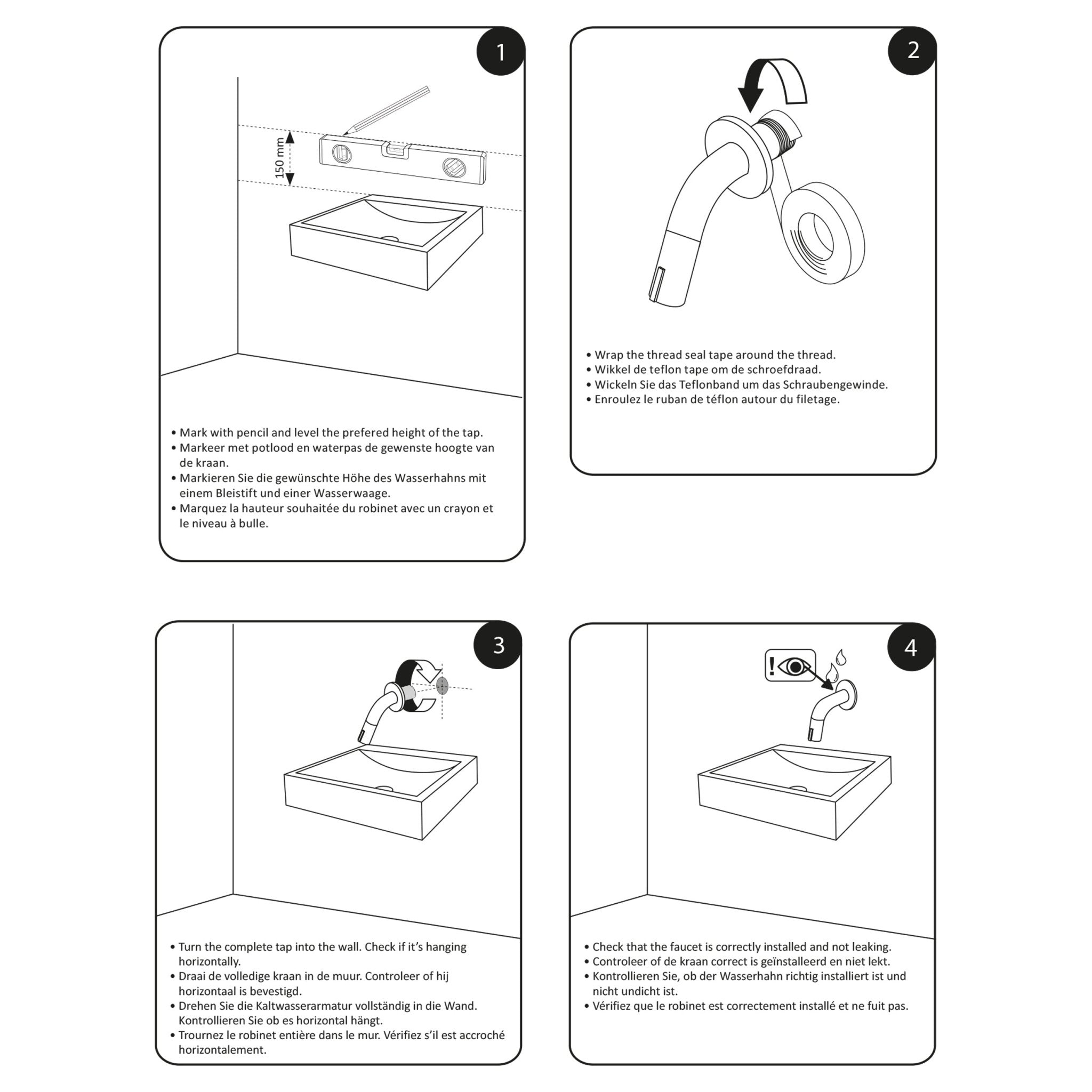 Differnz muurkraan koudwater - 10.7 cm - mat goud - Mozaiektegel.com