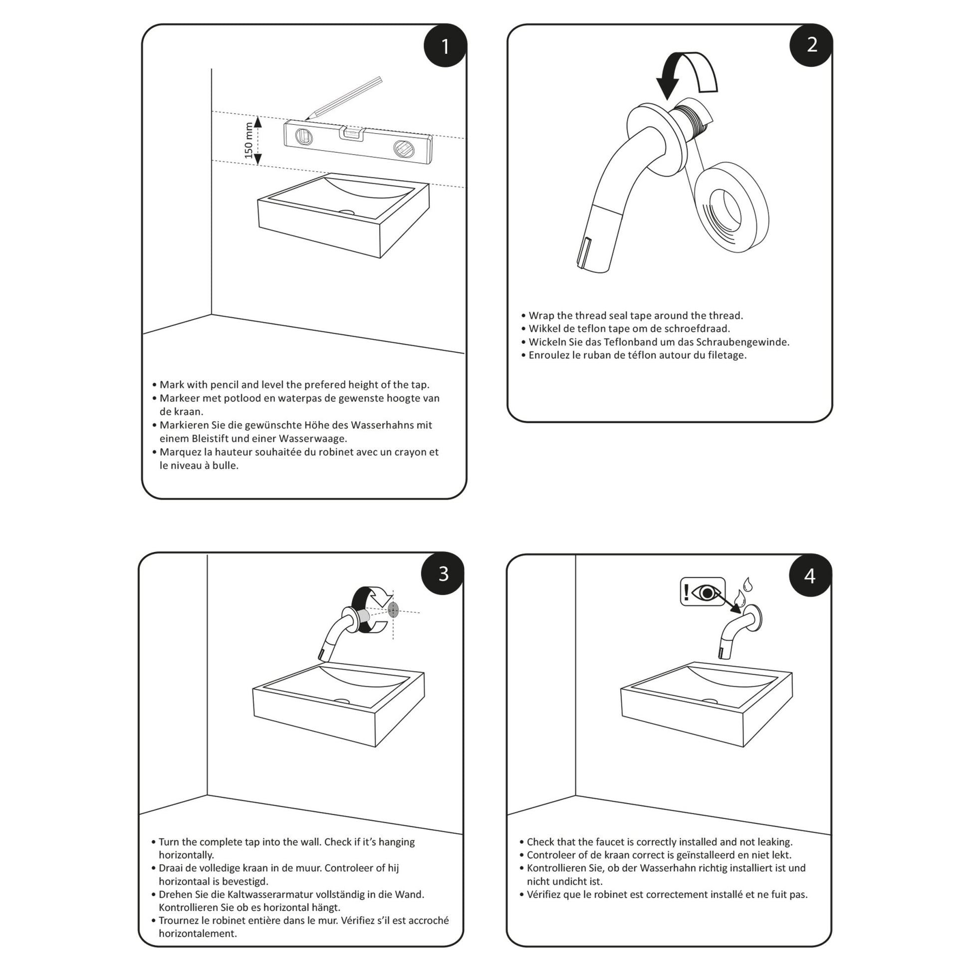 Differnz muurkraan koudwater - 10.7 cm - mat zwart - Mozaiektegel.com