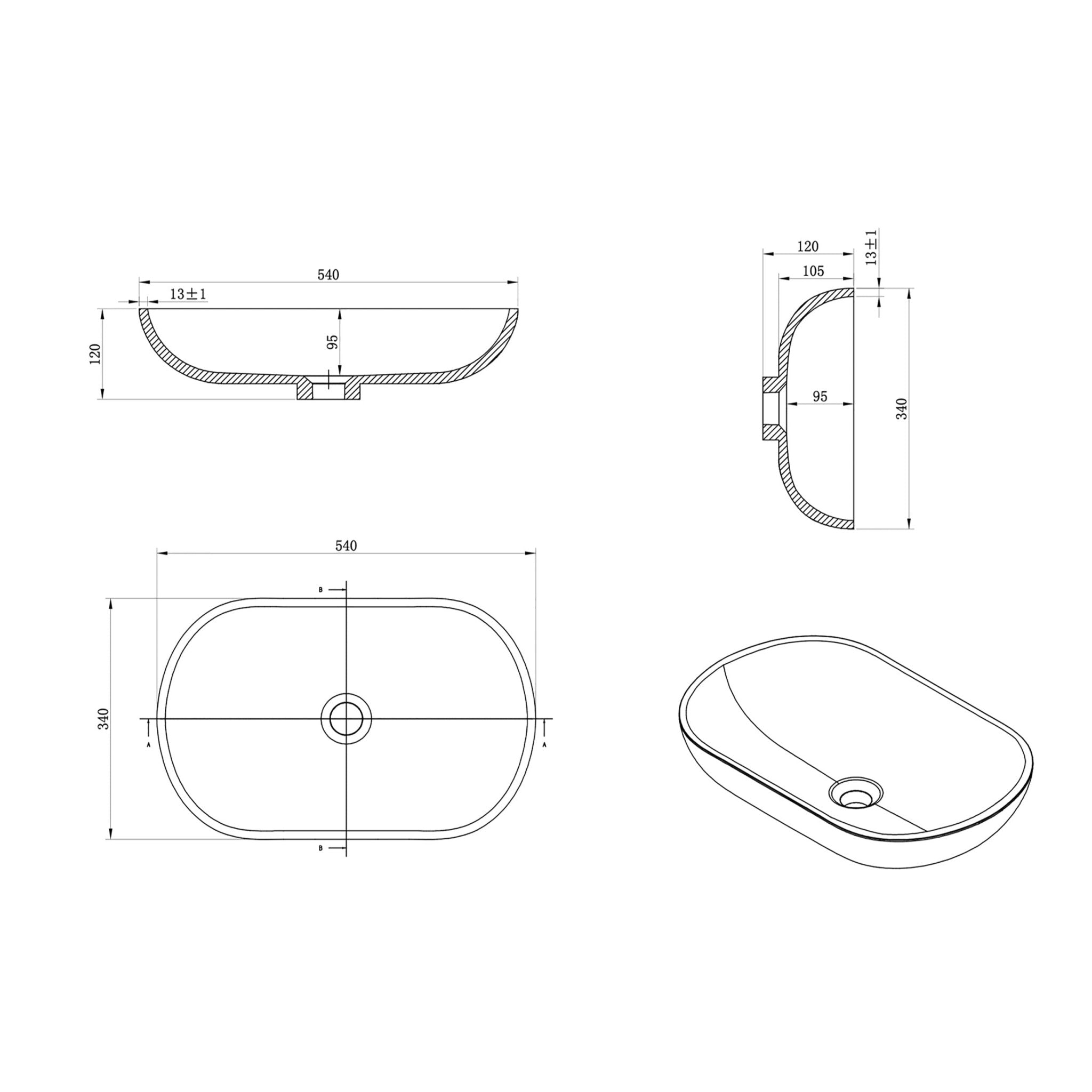 Differnz Ovalo waskom polybeton | wit | 54 x 34 x 12 cm - Mozaiektegel.com
