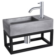 Differnz Ravo fonteinset beton donkergrijs - kraan gebogen - met handdoekrek - 38.5 x 18.5 x 9 cm - chroom - Mozaiektegel.com