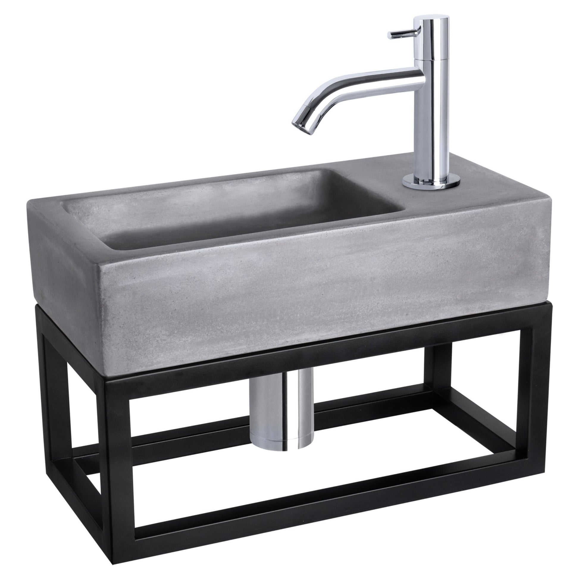 Differnz Ravo fonteinset beton donkergrijs - kraan gebogen - met handdoekrek - 38.5 x 18.5 x 9 cm - chroom - Mozaiektegel.com